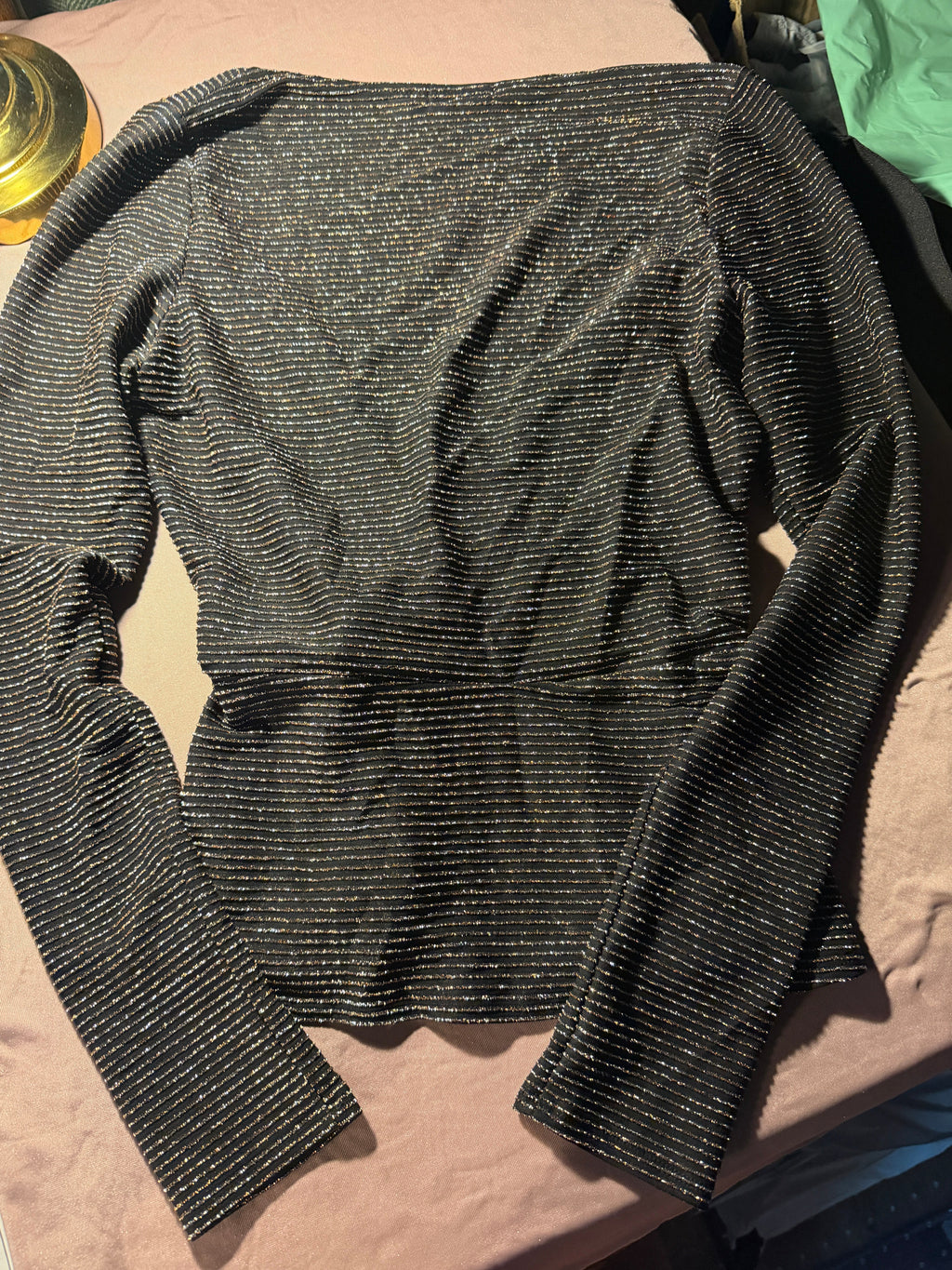 Mi Ami Black & Silver Metallic Wrap Top – Size M