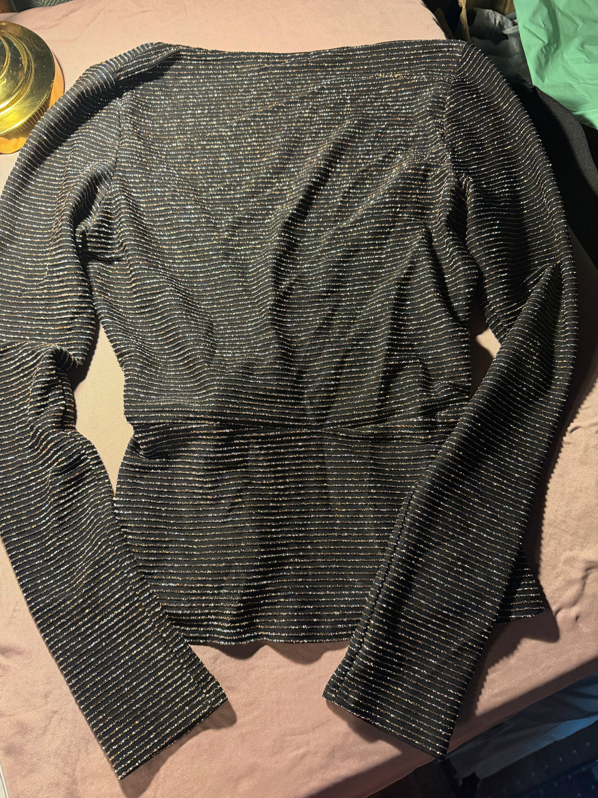 Mi Ami Black & Silver Metallic Wrap Top – Size M