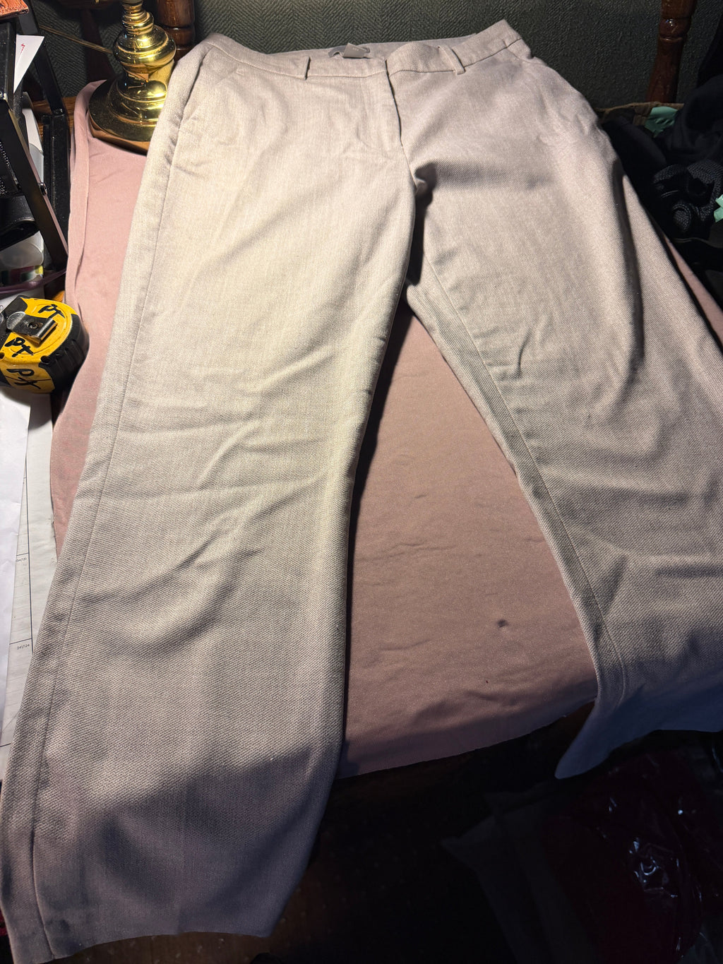 Light Gray Wide-Leg Trousers – Textured Woven, High-Rise