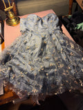 Shein Dusty Blue Floral Embroidered Strapless Mini Dress