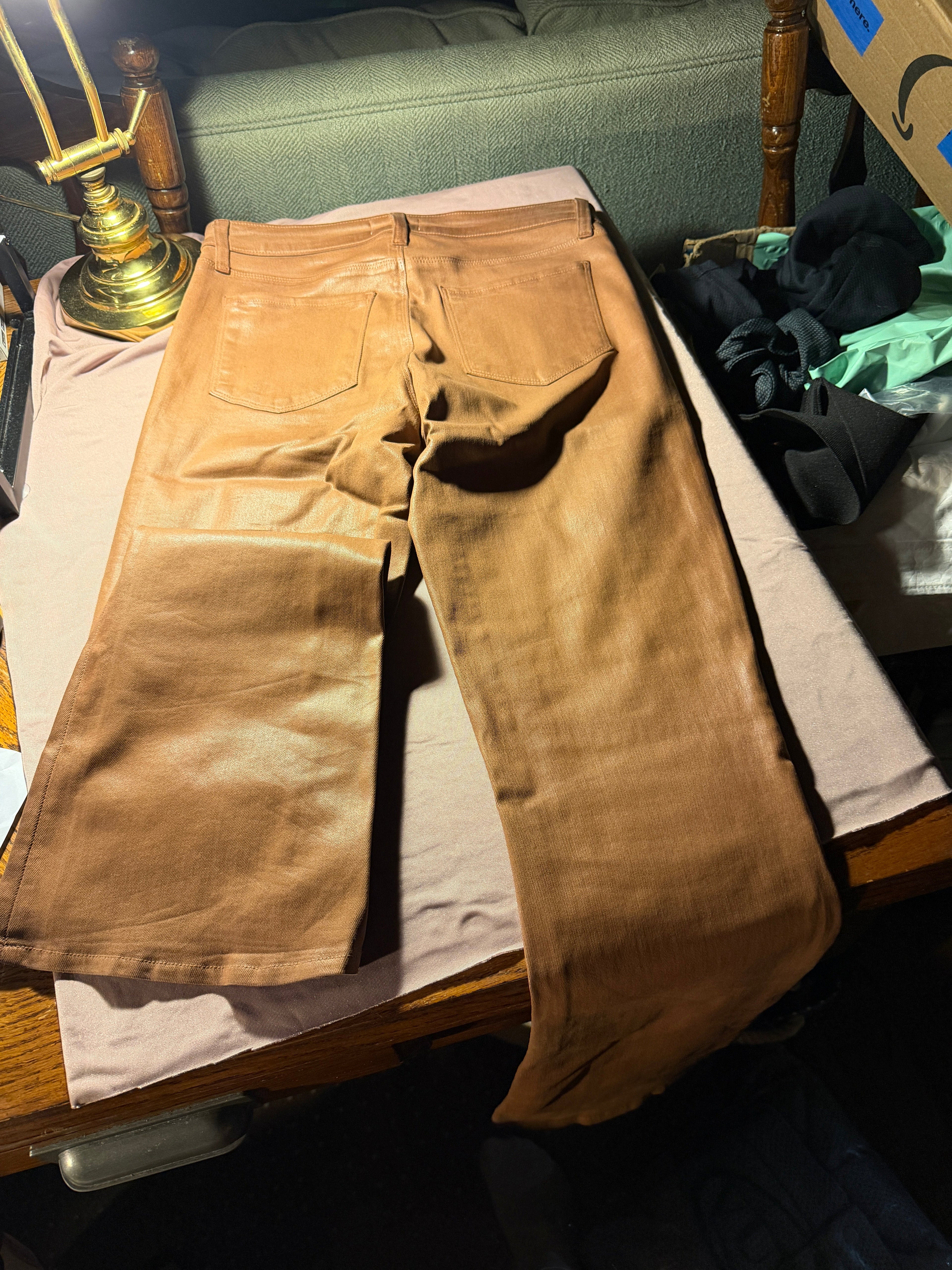 L'Agence Gold Metallic Coated Wide-Leg Jeans – Size 28