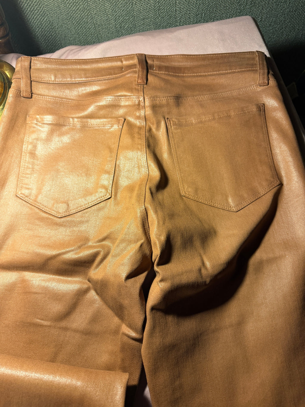 L'Agence Gold Metallic Coated Wide-Leg Jeans – Size 28