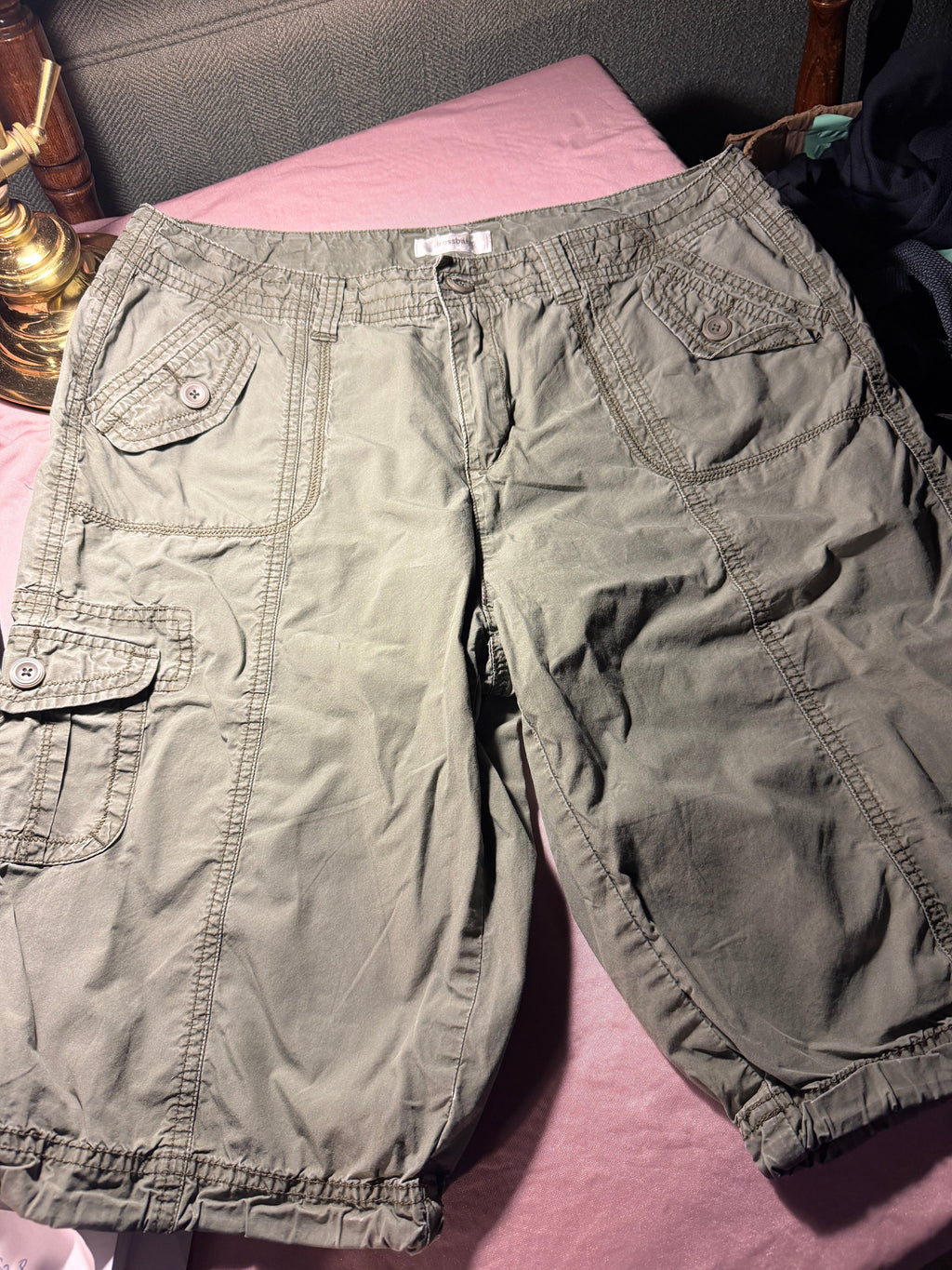Olive Cargo Capri Shorts with Elastic Waist & Cuffs