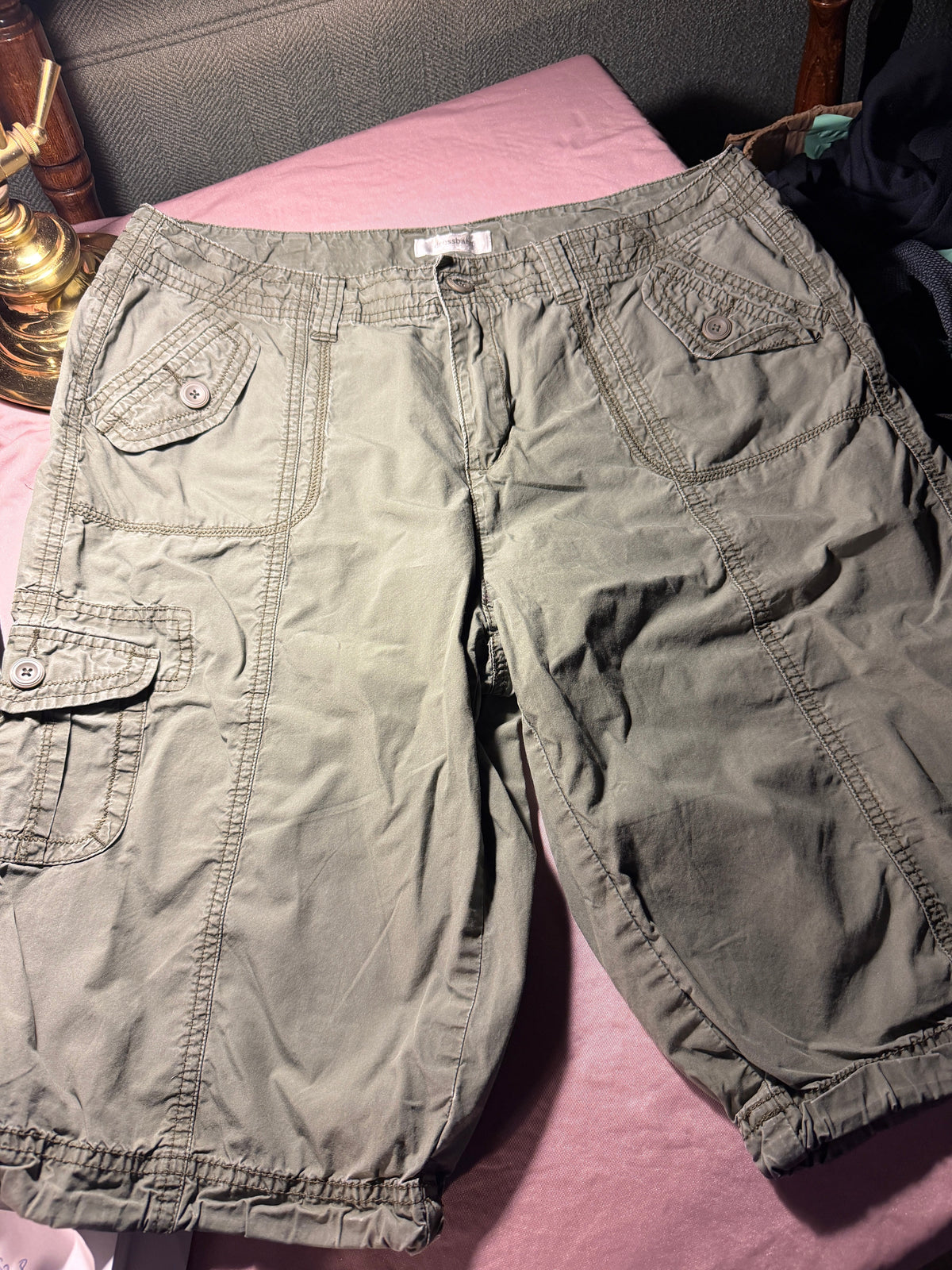 Olive Cargo Capri Shorts with Elastic Waist & Cuffs