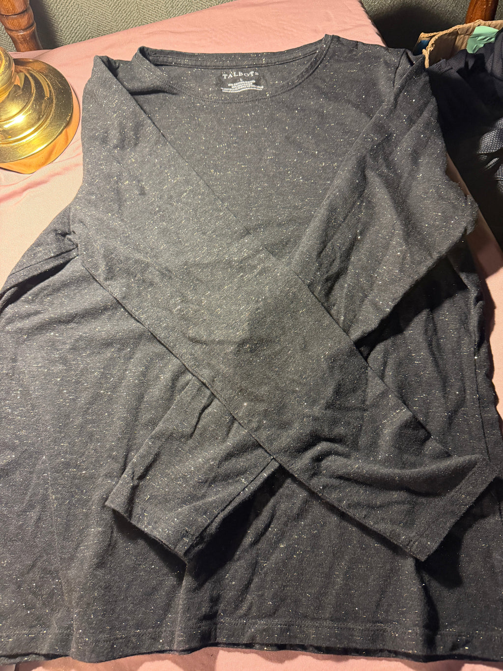 Talbots Charcoal Gray Metallic Shimmer Long-Sleeve Top – Size S