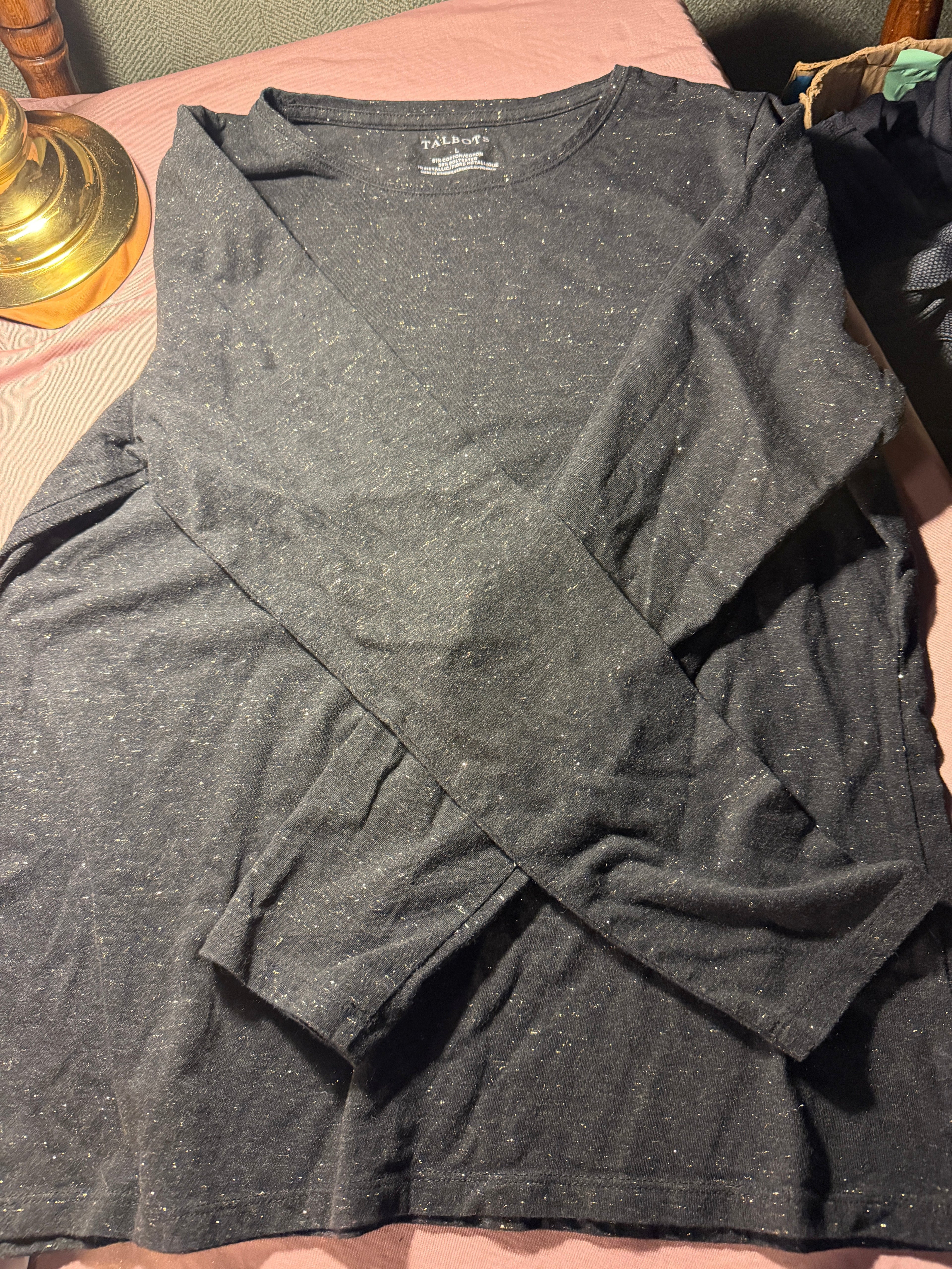 Talbots Charcoal Gray Metallic Shimmer Long-Sleeve Top – Size S