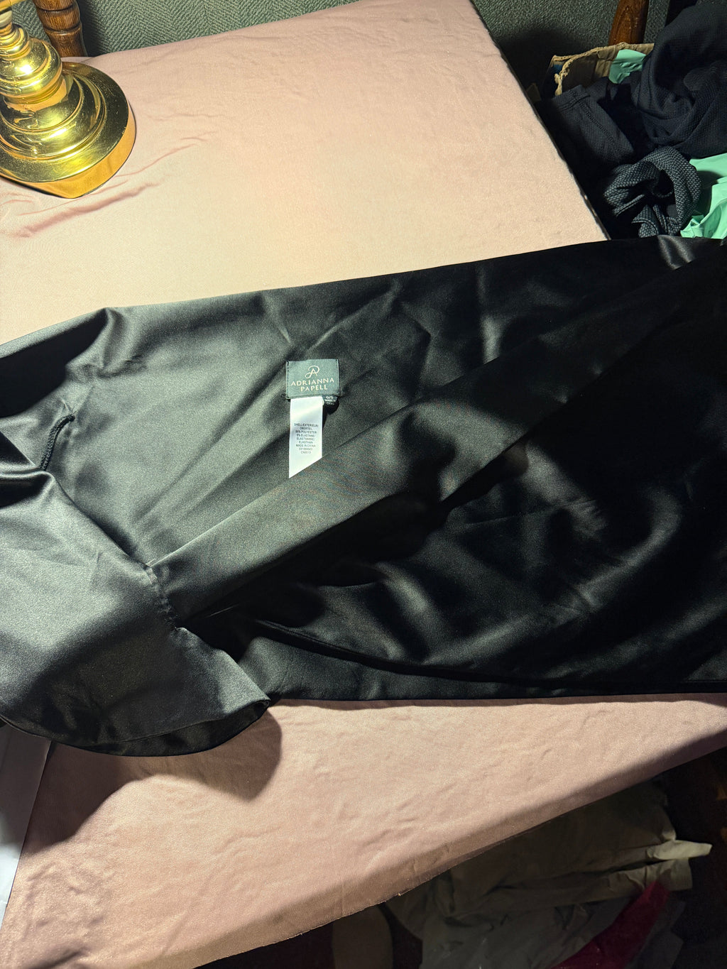 Adrianna Papell Black Satin Midi Scarf– Size 0/S