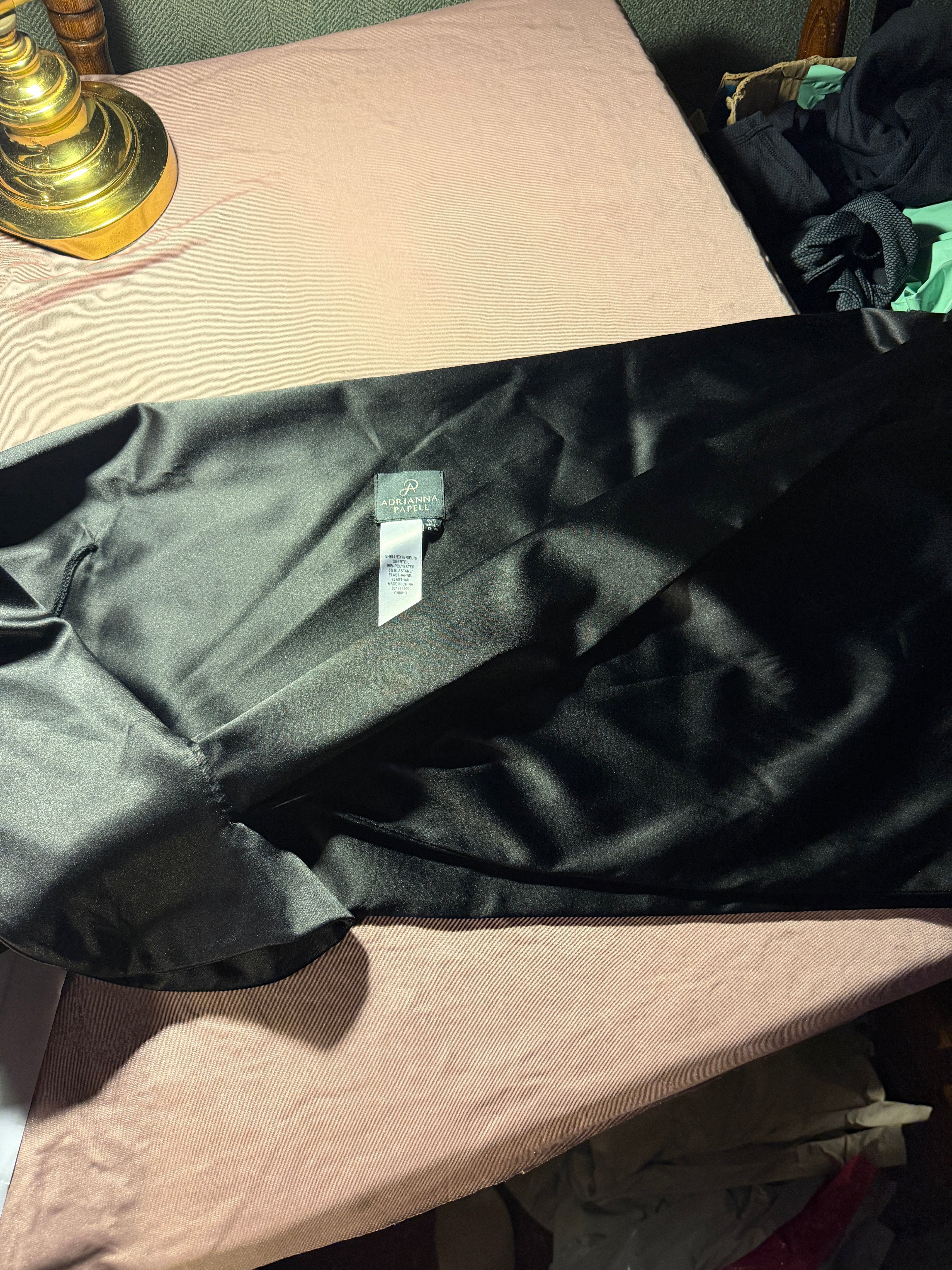 Adrianna Papell Black Satin Midi Scarf– Size 0/S