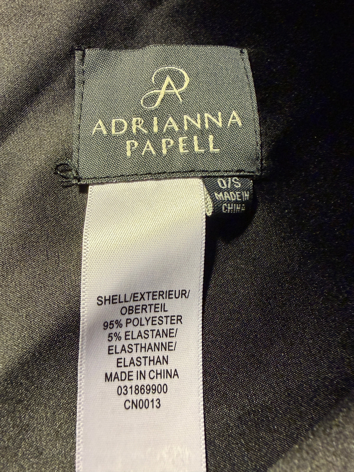 Adrianna Papell Black Satin Midi Scarf– Size 0/S