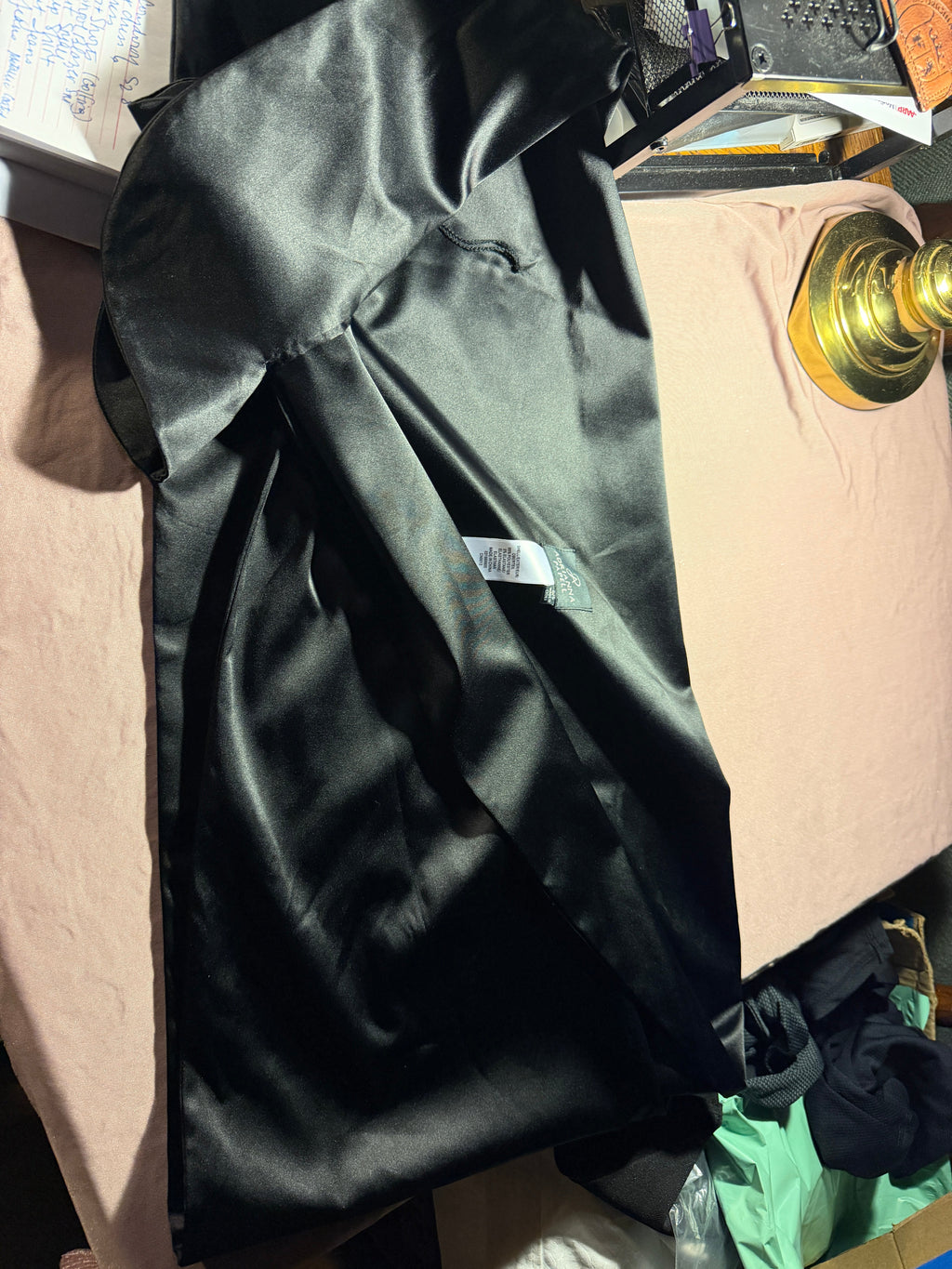 Adrianna Papell Black Satin Midi Scarf– Size 0/S