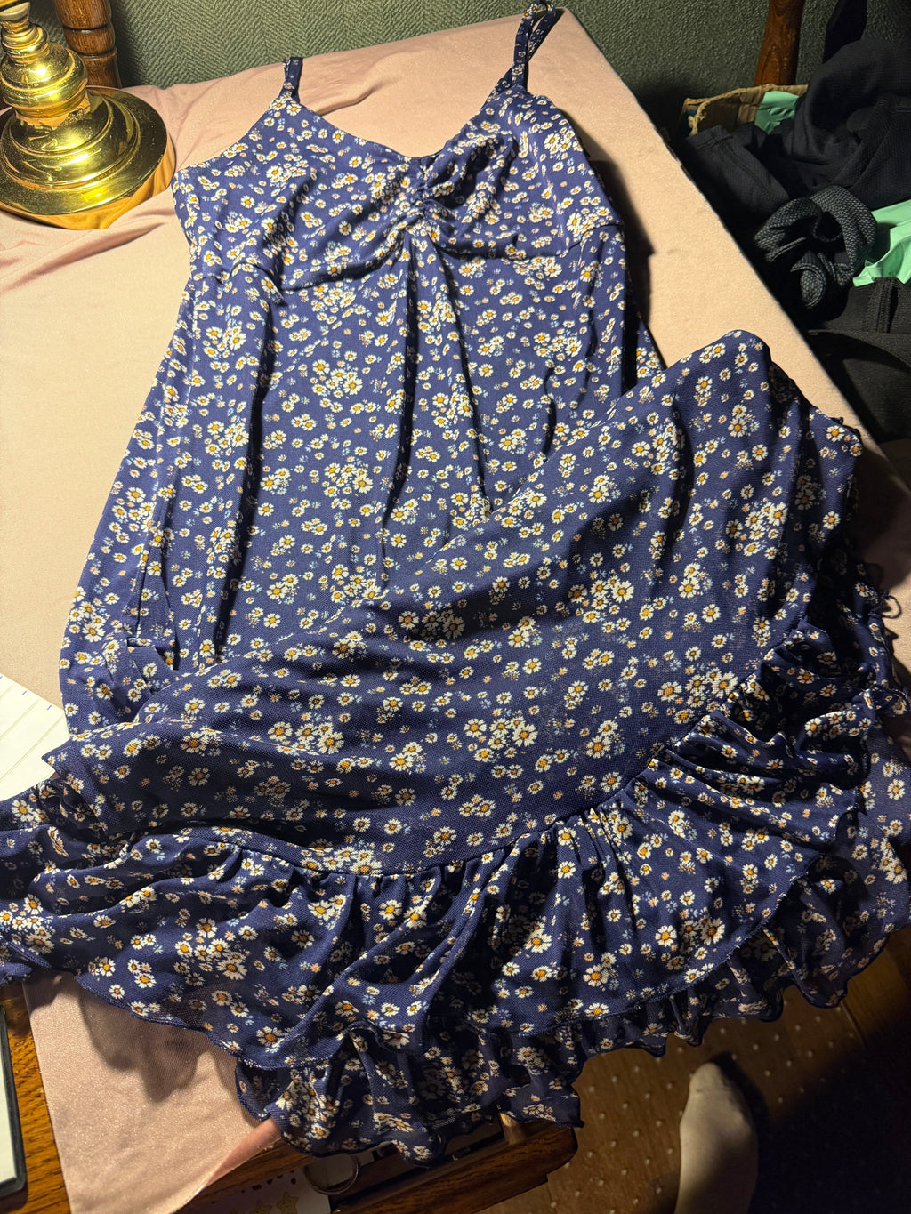 Juniors Large-Blue Daisy Print Ruffle Mini Dress – No Comment NY·LA