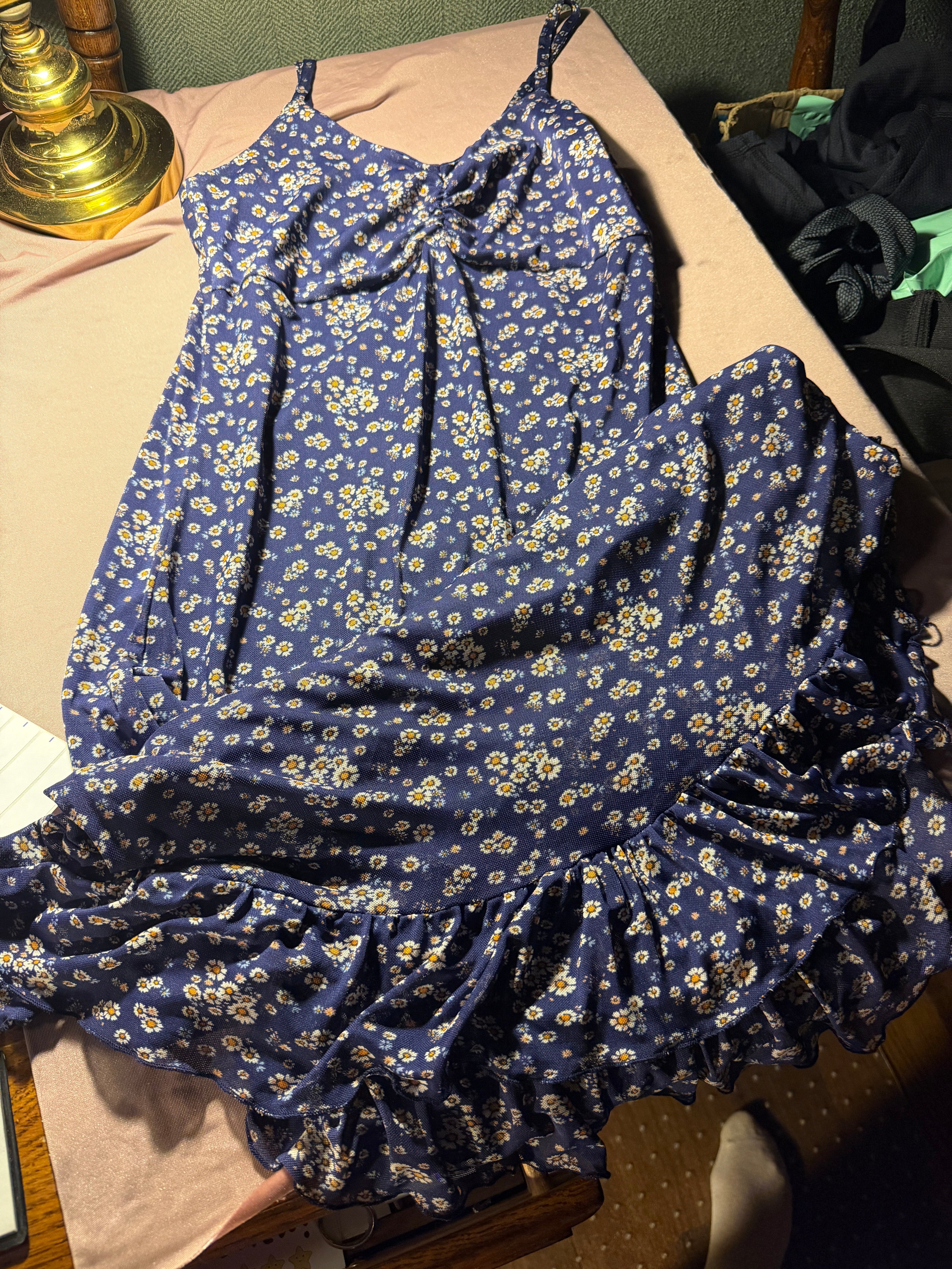 Juniors Large-Blue Daisy Print Ruffle Mini Dress – No Comment NY·LA