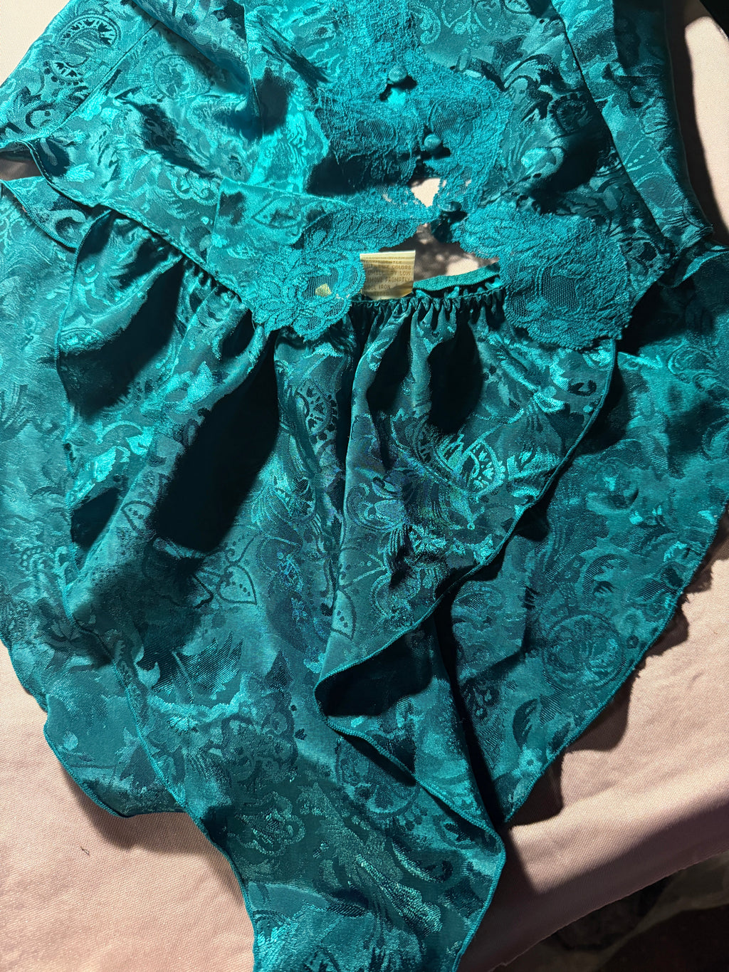 Vintage Victoria's Secret Teal Brocade Lace Slip Dress