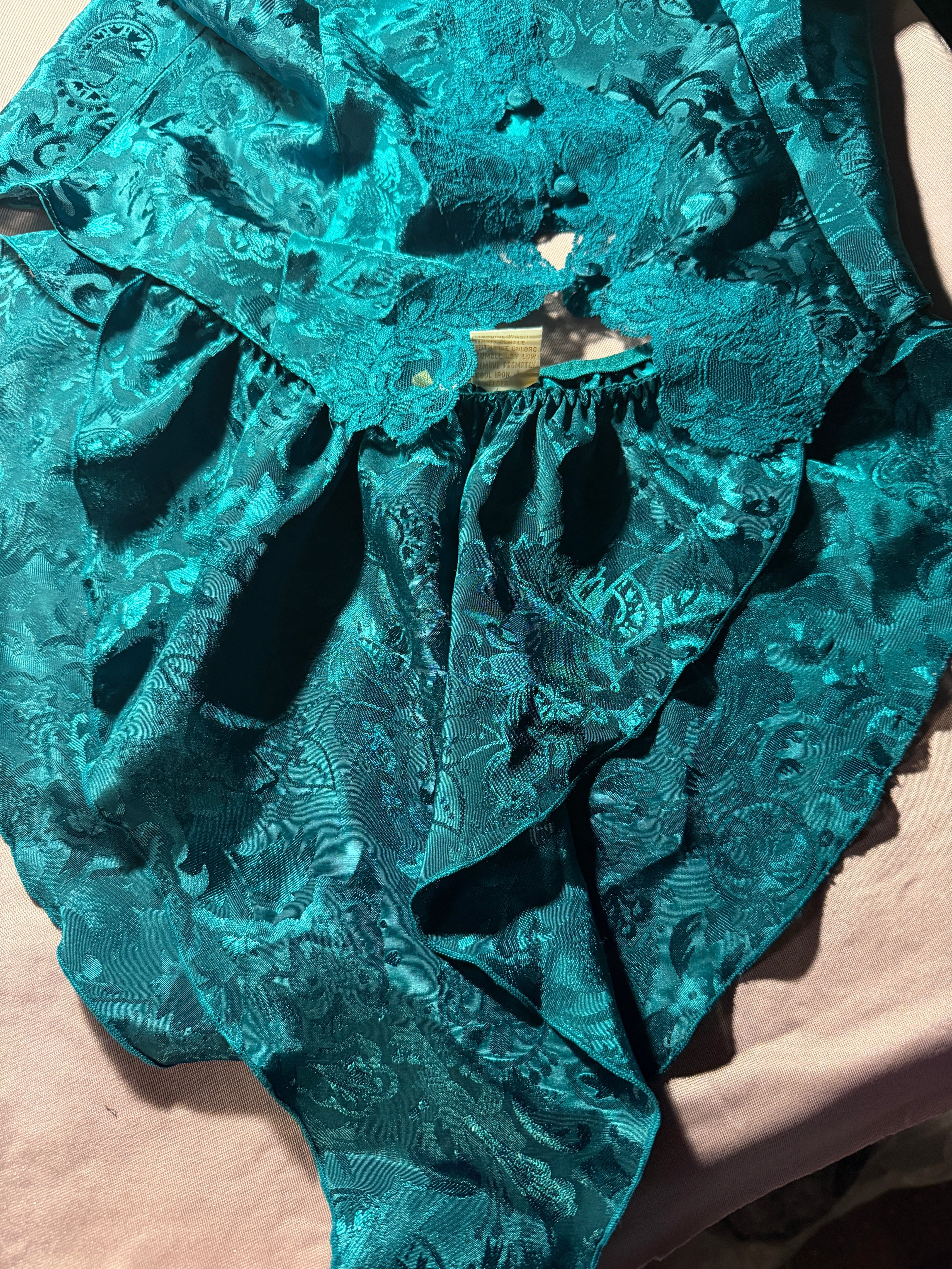 Vintage Victoria's Secret Teal Brocade Lace Slip Dress
