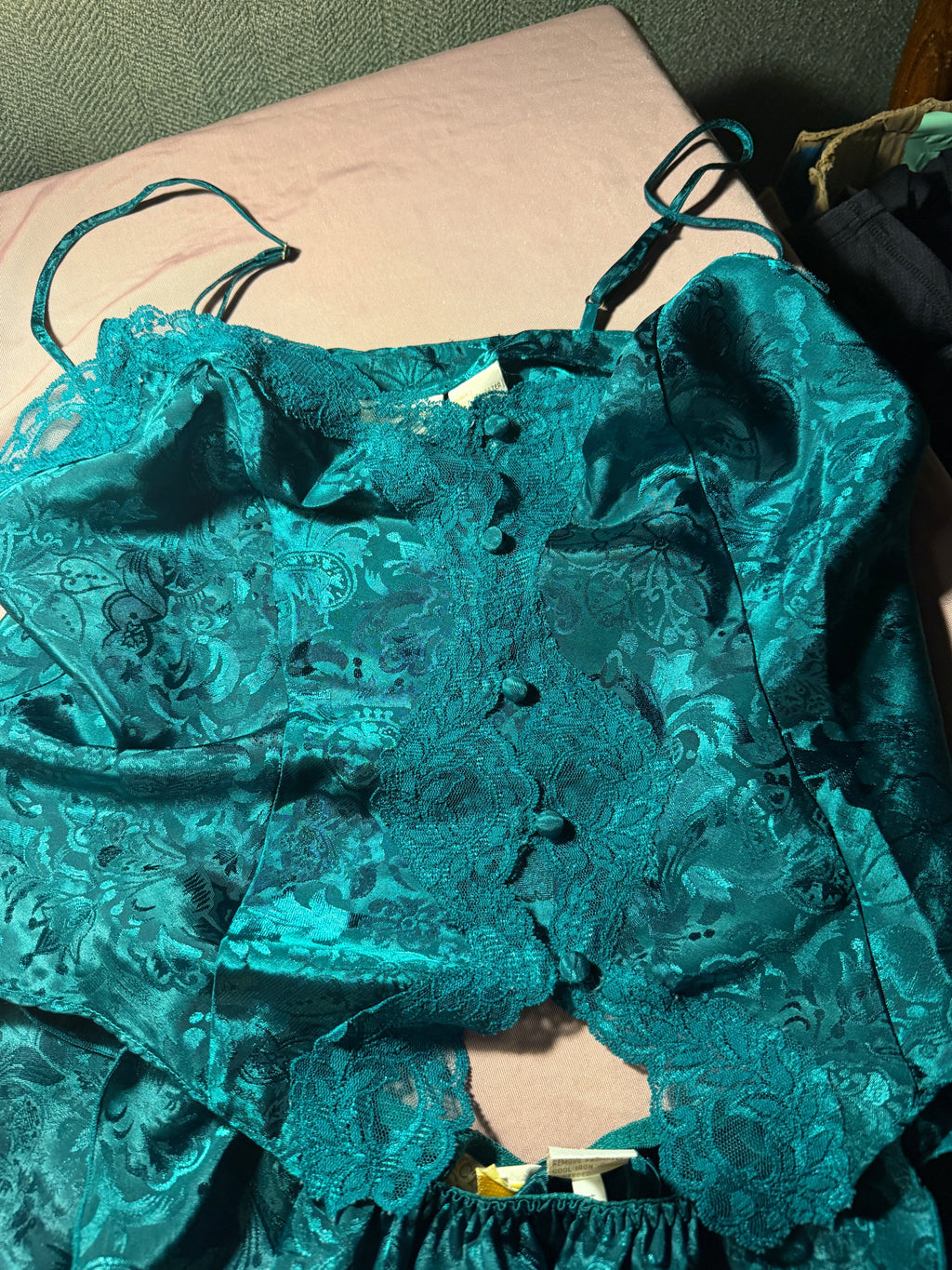 Vintage Victoria's Secret Teal Brocade Lace Slip Dress