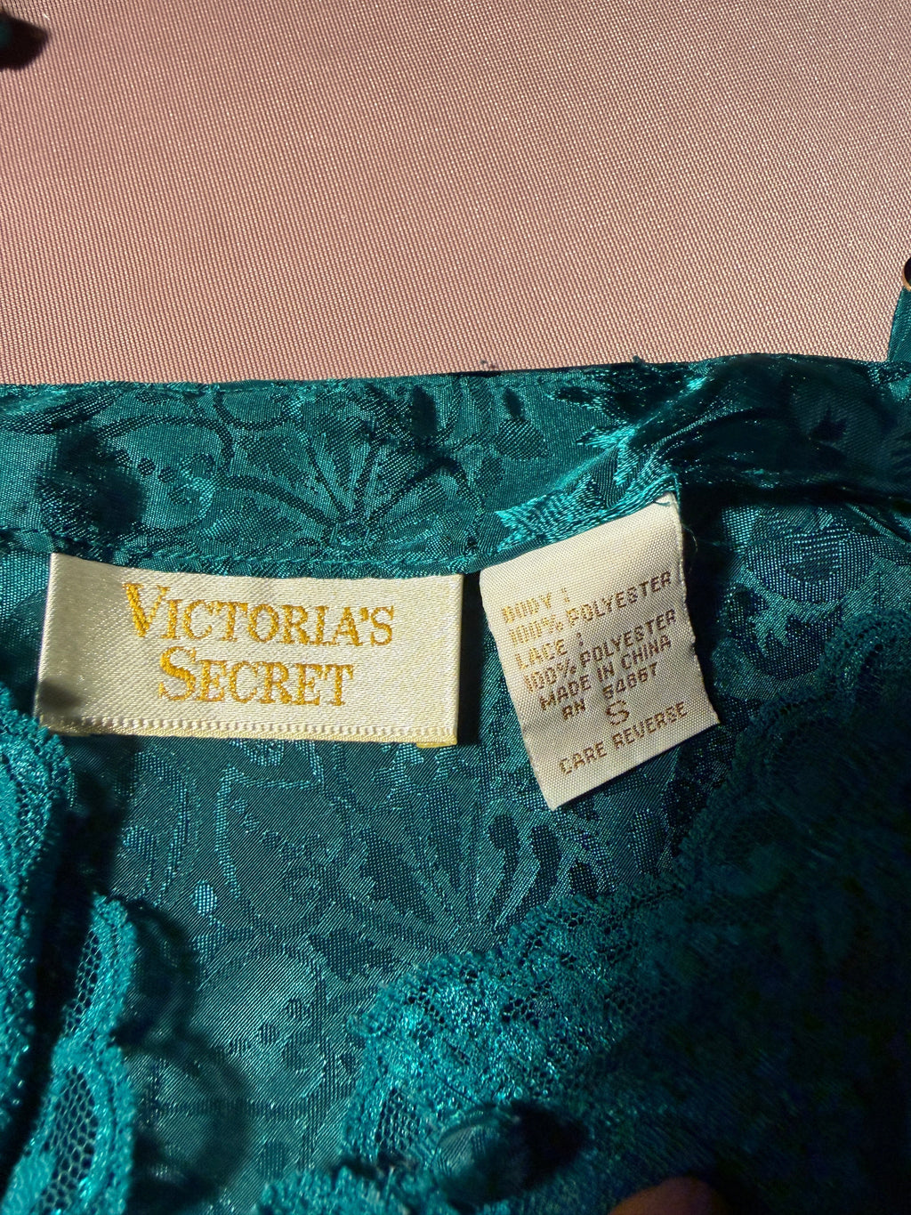 Vintage Victoria's Secret Teal Brocade Lace Slip Dress