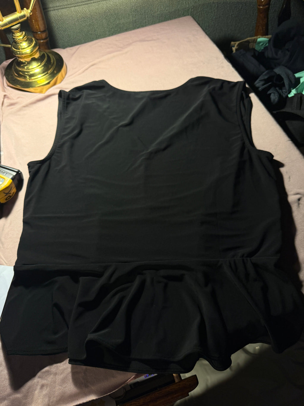 WHBM Black Sleeveless Peplum Top with Gold Ring Detail