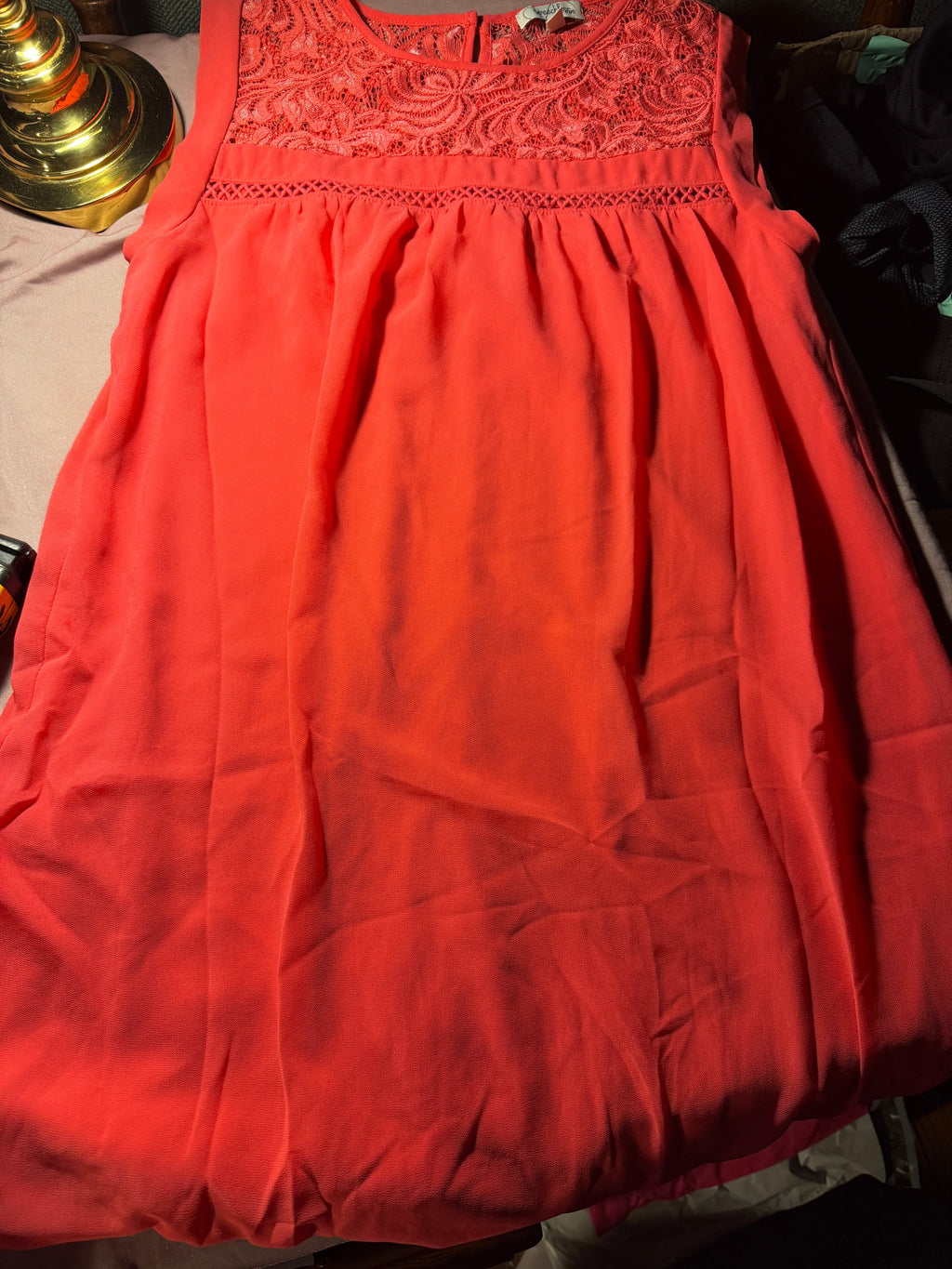 Speechless Coral Lace-Yoke Dress – Size L