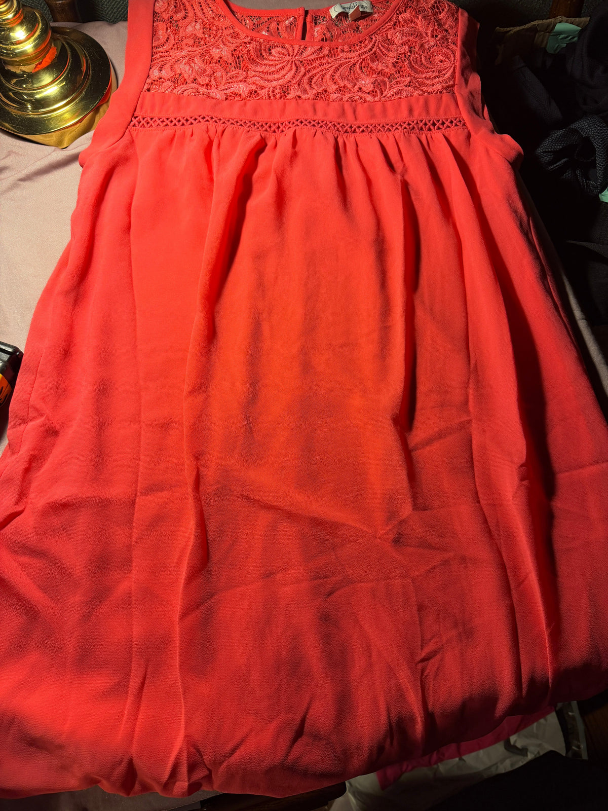 Speechless Coral Lace-Yoke Dress – Size L