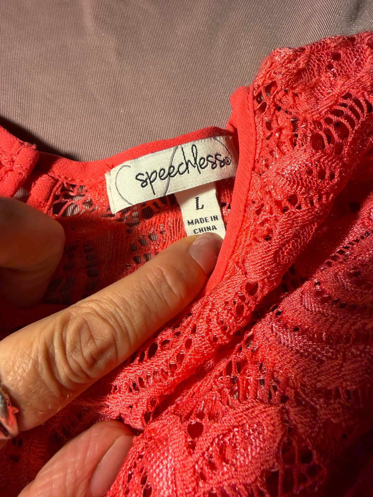 Speechless Coral Lace-Yoke Dress – Size L