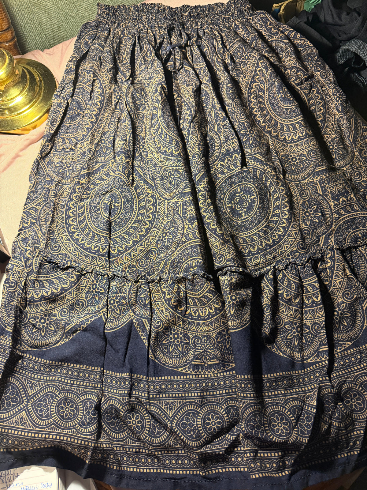 Navy & Gold Mandala Print Tiered Ruffle Skirt