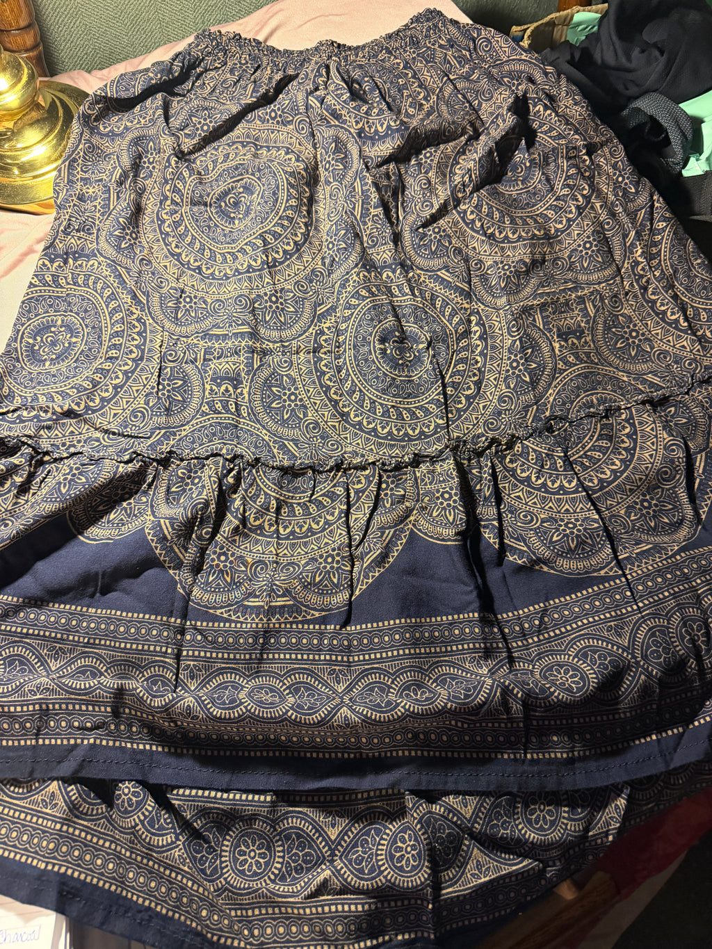 Navy & Gold Mandala Print Tiered Ruffle Skirt