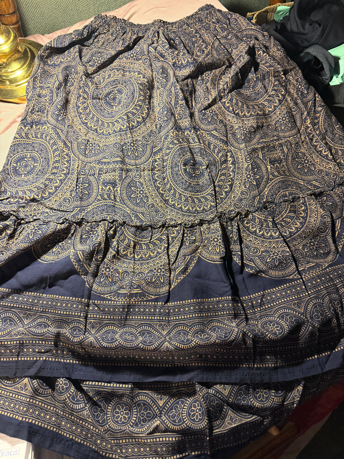 Navy & Gold Mandala Print Tiered Ruffle Skirt
