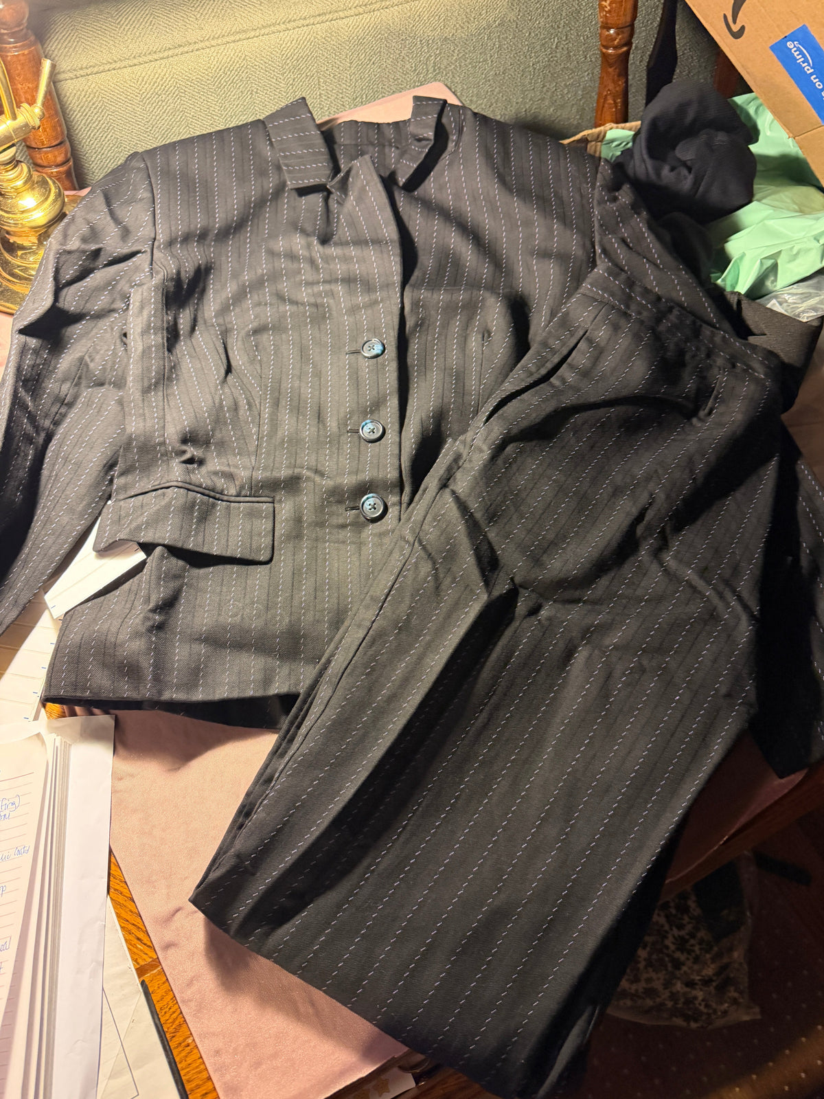 Dark Charcoal Pinstripe Suit Set – Blazer & Trousers Small