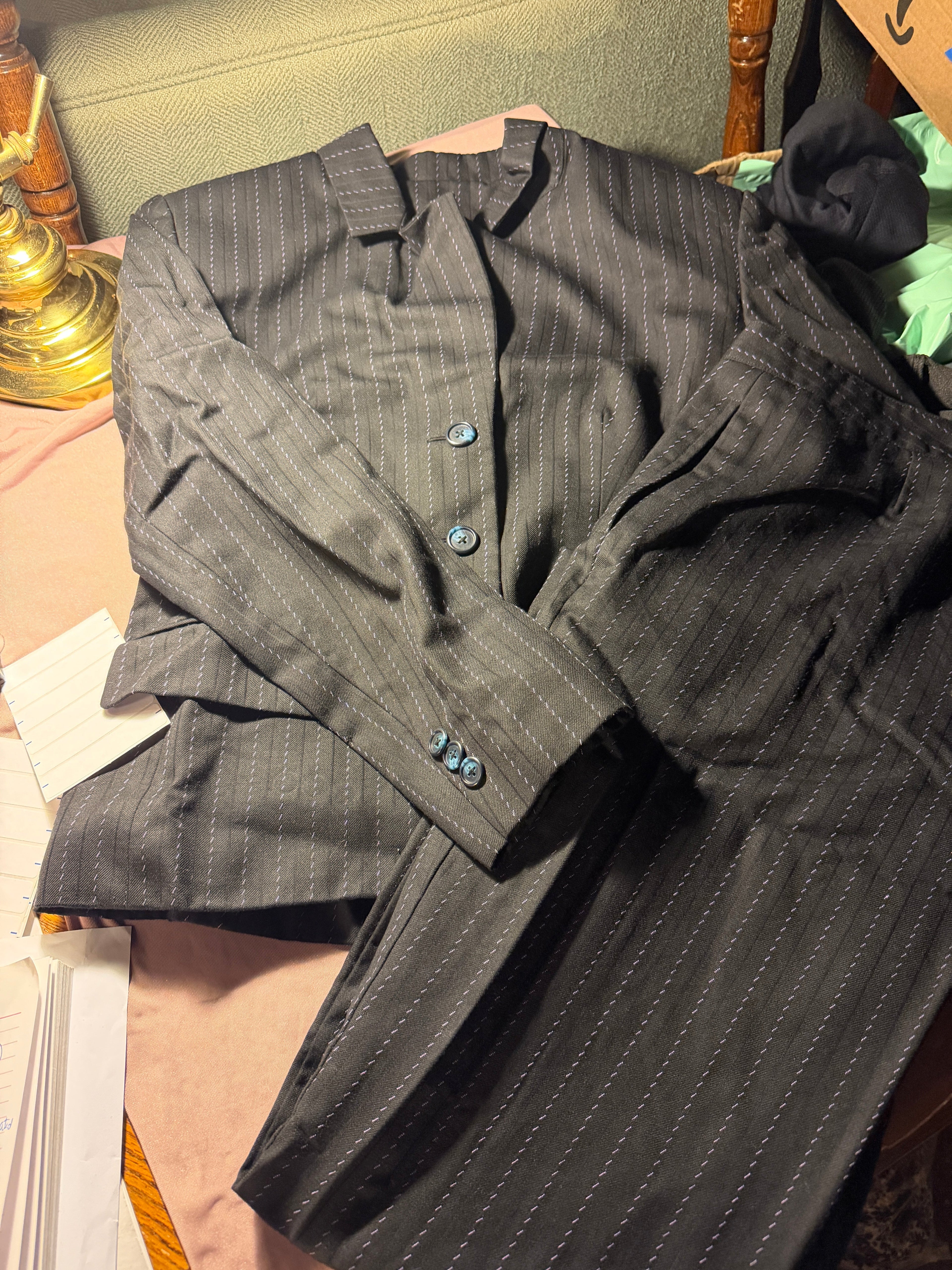 Dark Charcoal Pinstripe Suit Set – Blazer & Trousers Small