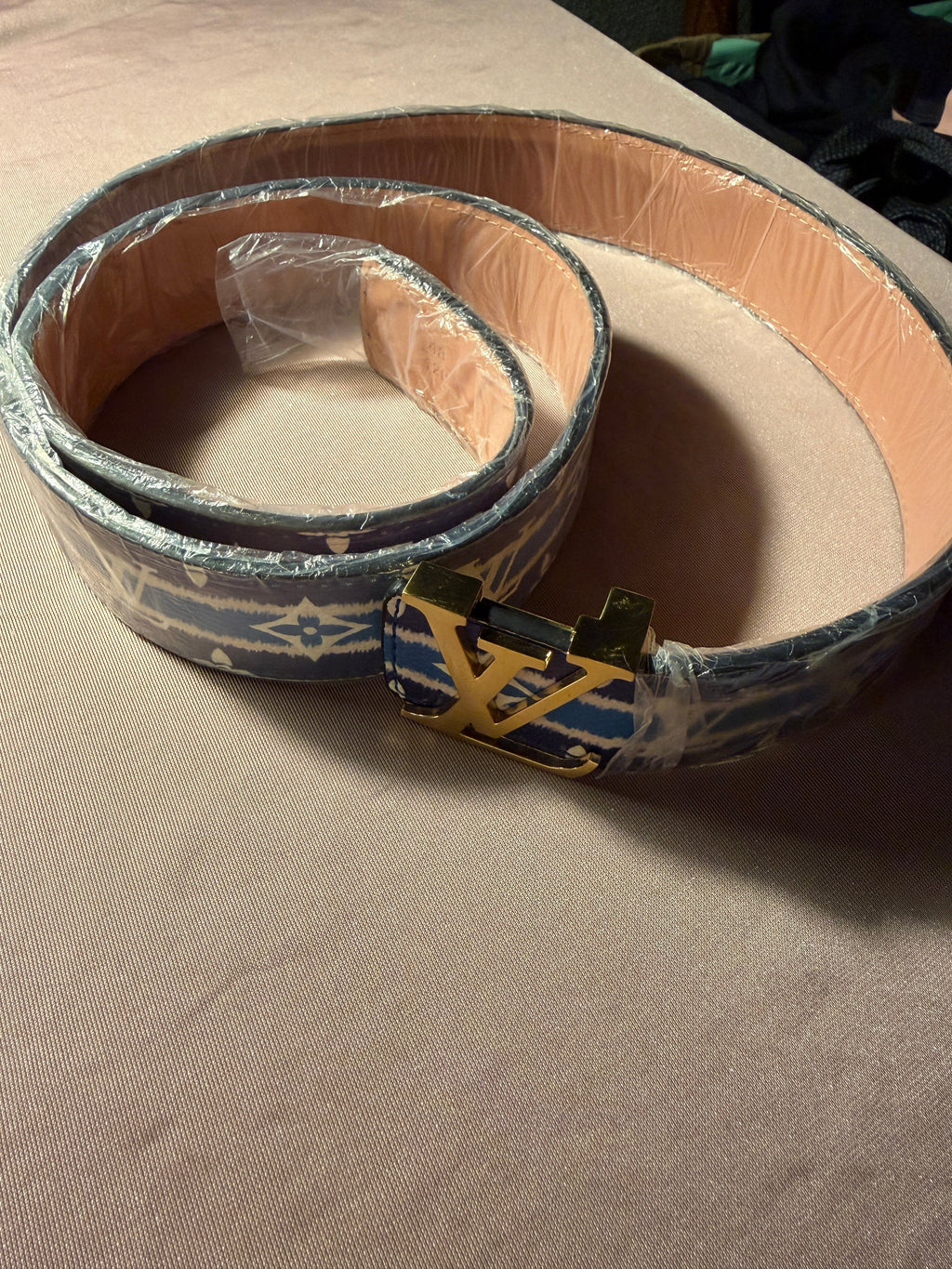 Fashion Belt – Blue Monogram Print, Size 48/120 (New in Box)