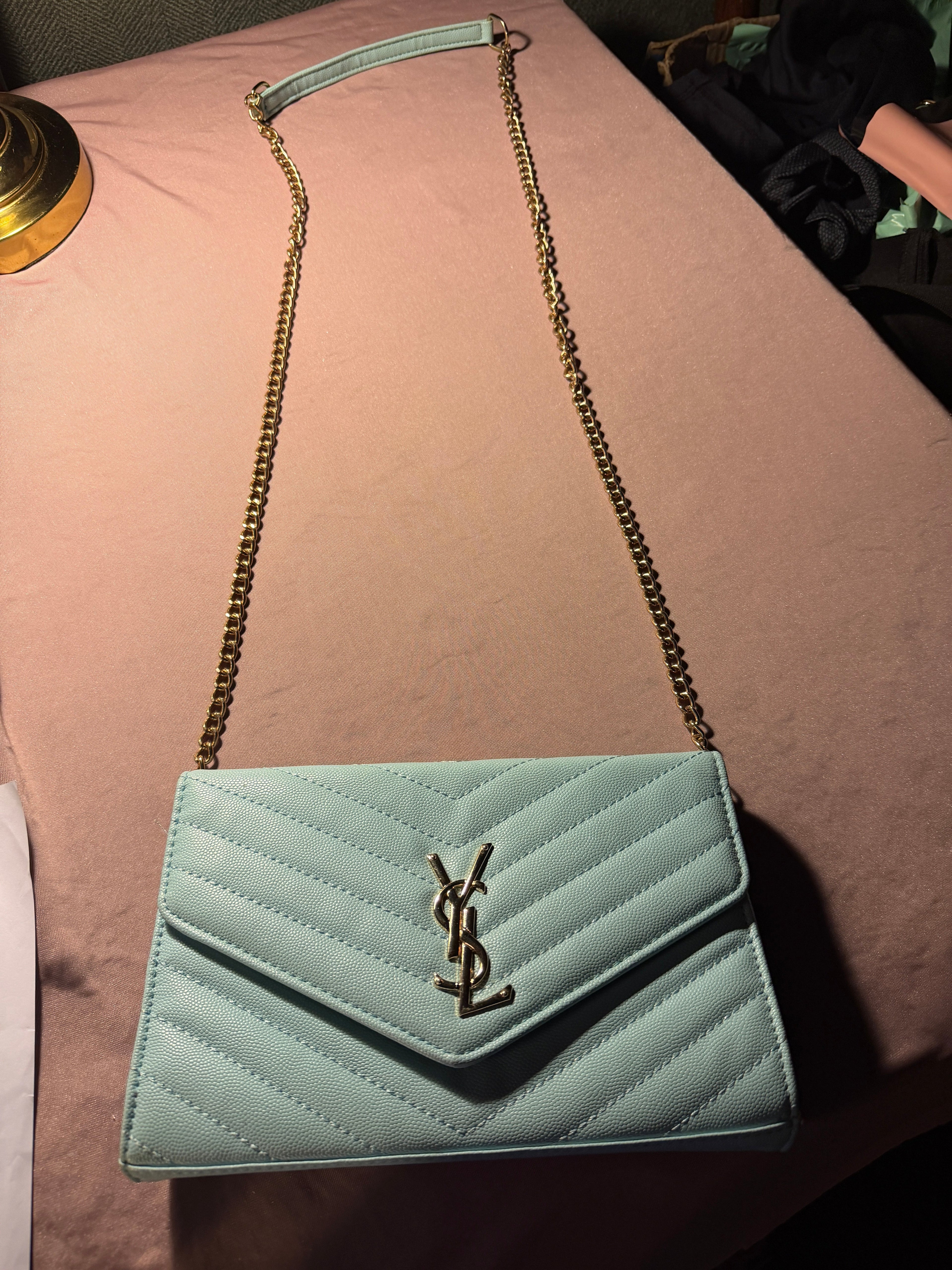 YSL Quilted Envelope Chain Bag – Powder Blue