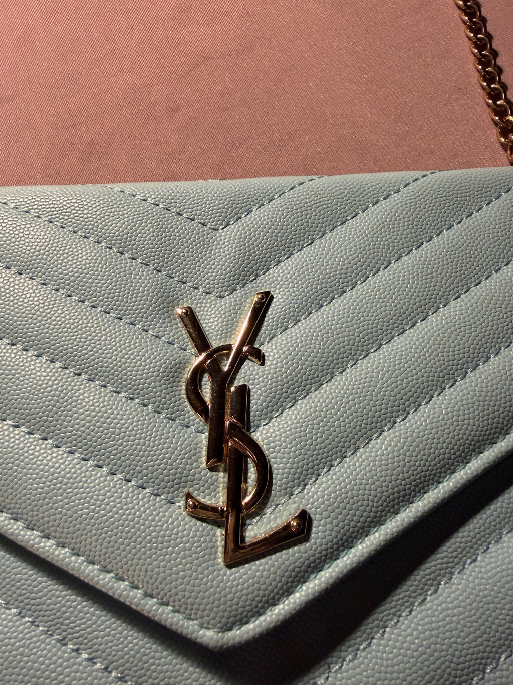 YSL Quilted Envelope Chain Bag – Powder Blue