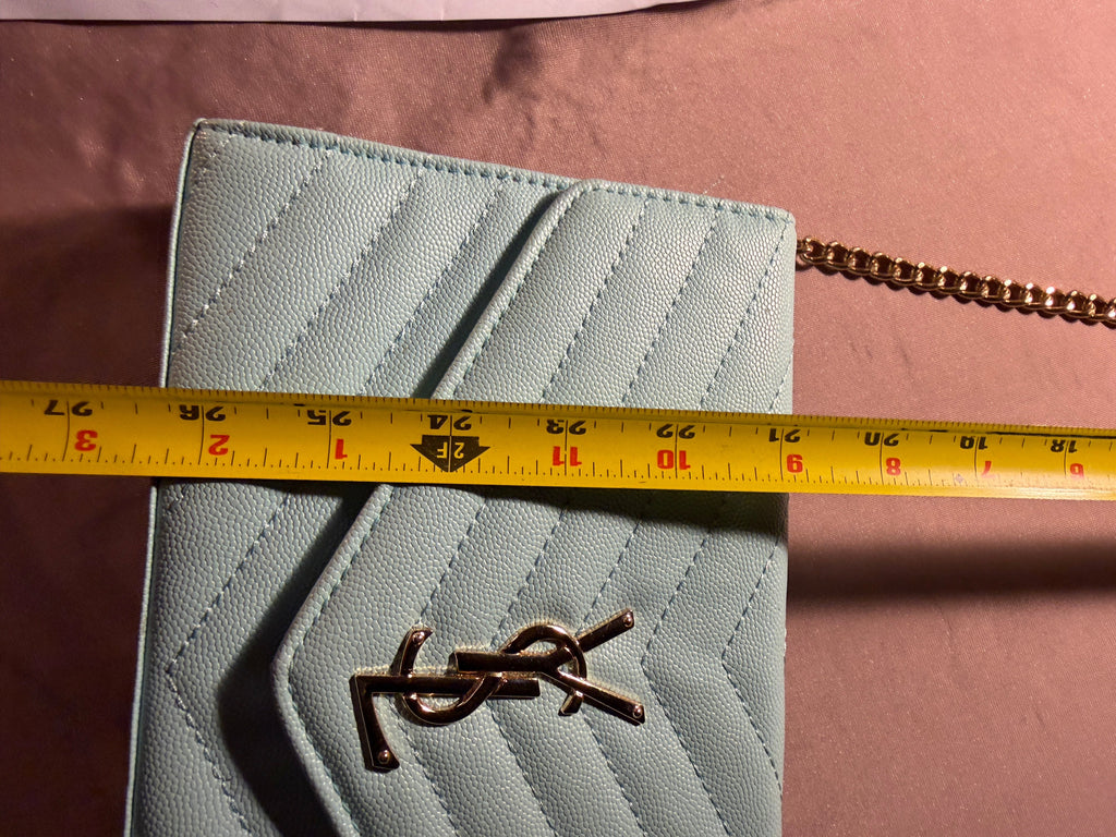 YSL Quilted Envelope Chain Bag – Powder Blue