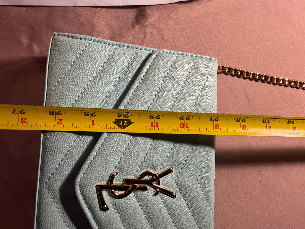 YSL Quilted Envelope Chain Bag – Powder Blue