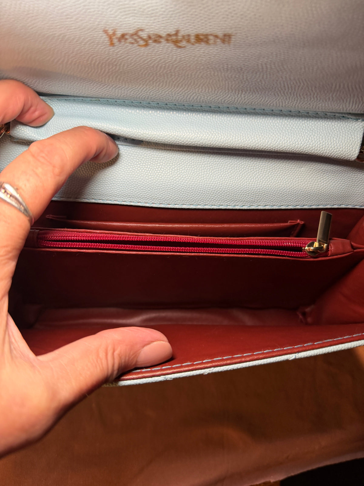 YSL Quilted Envelope Chain Bag – Powder Blue