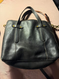 Fossil Black Leather Zip Tote Satchel with Crossbody Strap