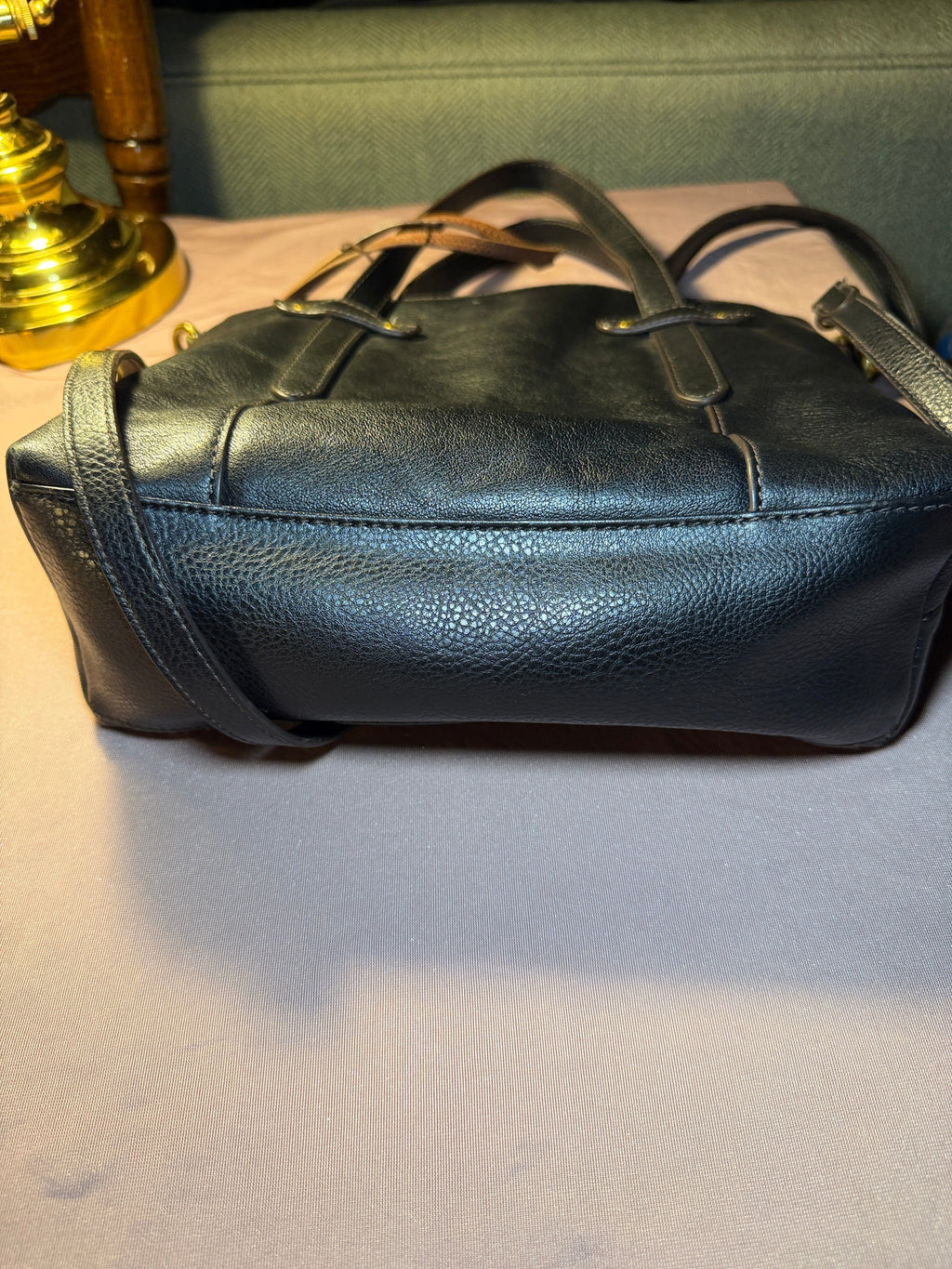 Fossil Black Leather Zip Tote Satchel with Crossbody Strap