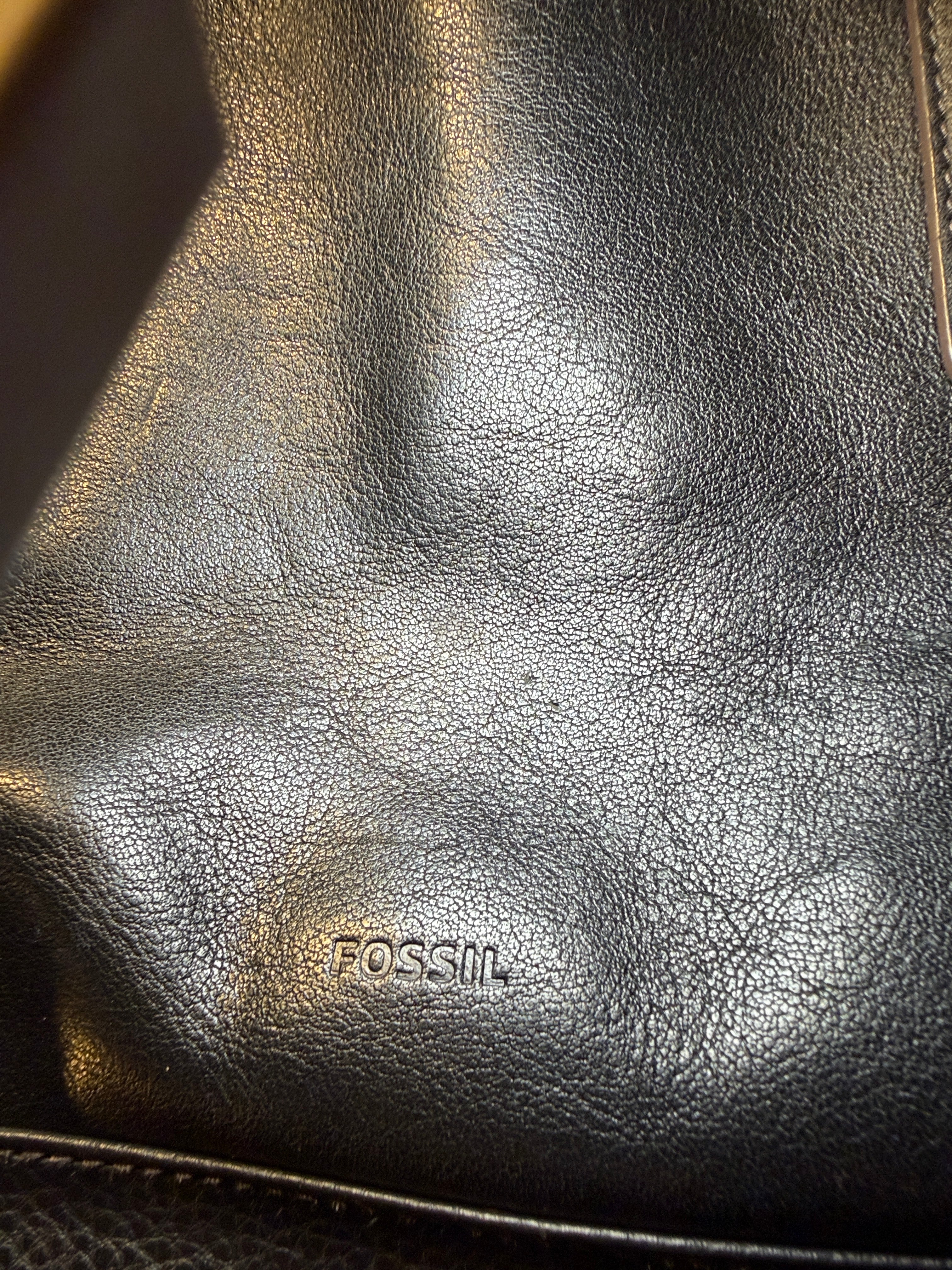 Fossil Black Leather Zip Tote Satchel with Crossbody Strap
