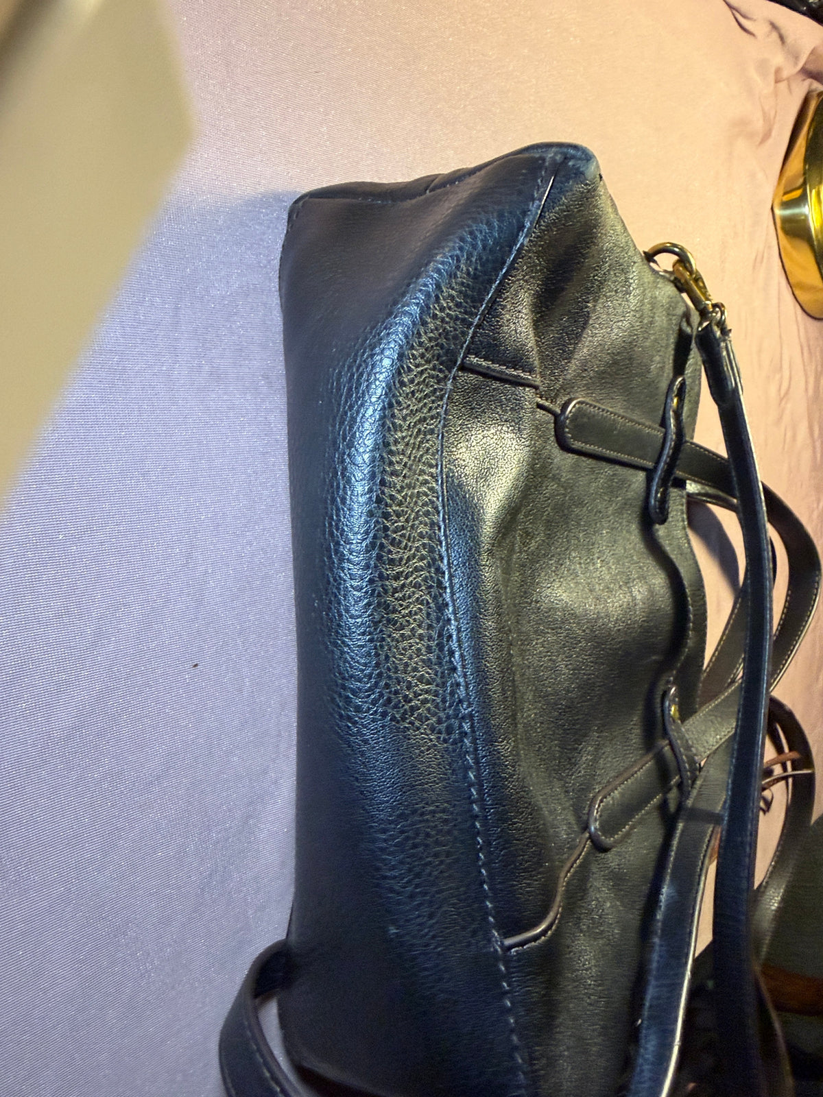 Fossil Black Leather Zip Tote Satchel with Crossbody Strap
