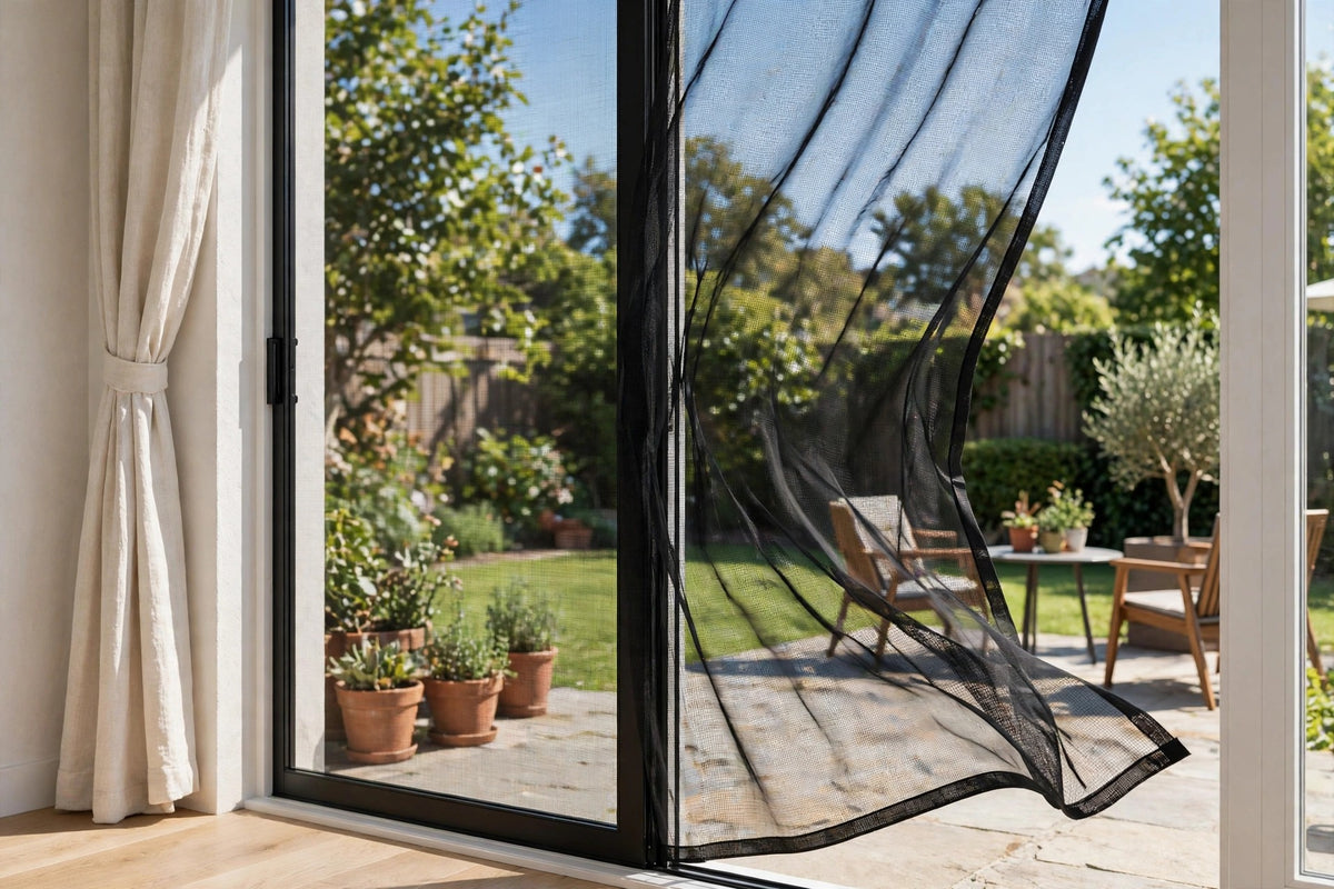 FEGO Magnetic Screen Door – Black Fiberglass Mesh Door Screen