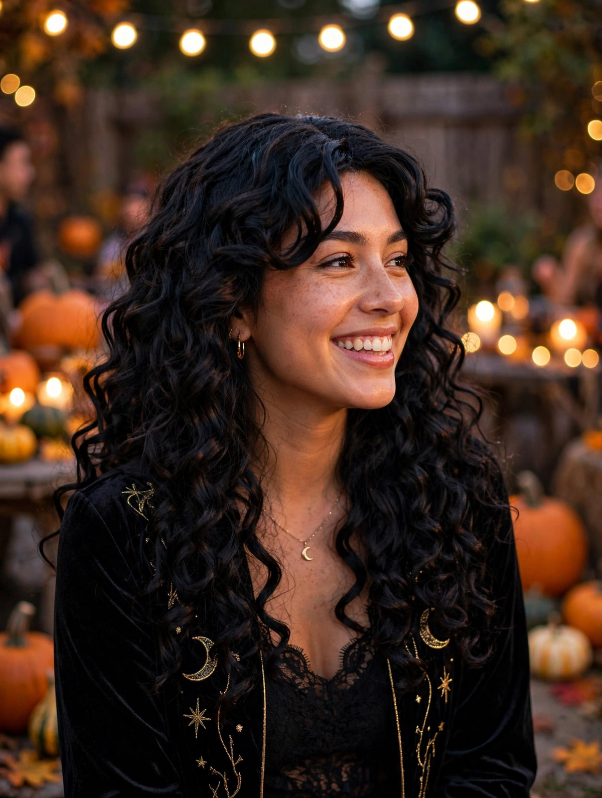 Long Black Curly Wig — Perfect for Halloween Costume
