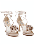 Badgley Mischka Ivory Satin Rose Heels – Size 9