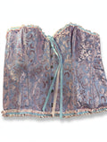 3XL Brocade Corset Top – Blue & Pink with Lace-Up Back