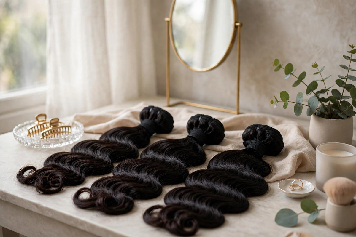 Deep Wave Hair Extensions Bundle – 30", 32", 34" + 2 Wig Caps – Black