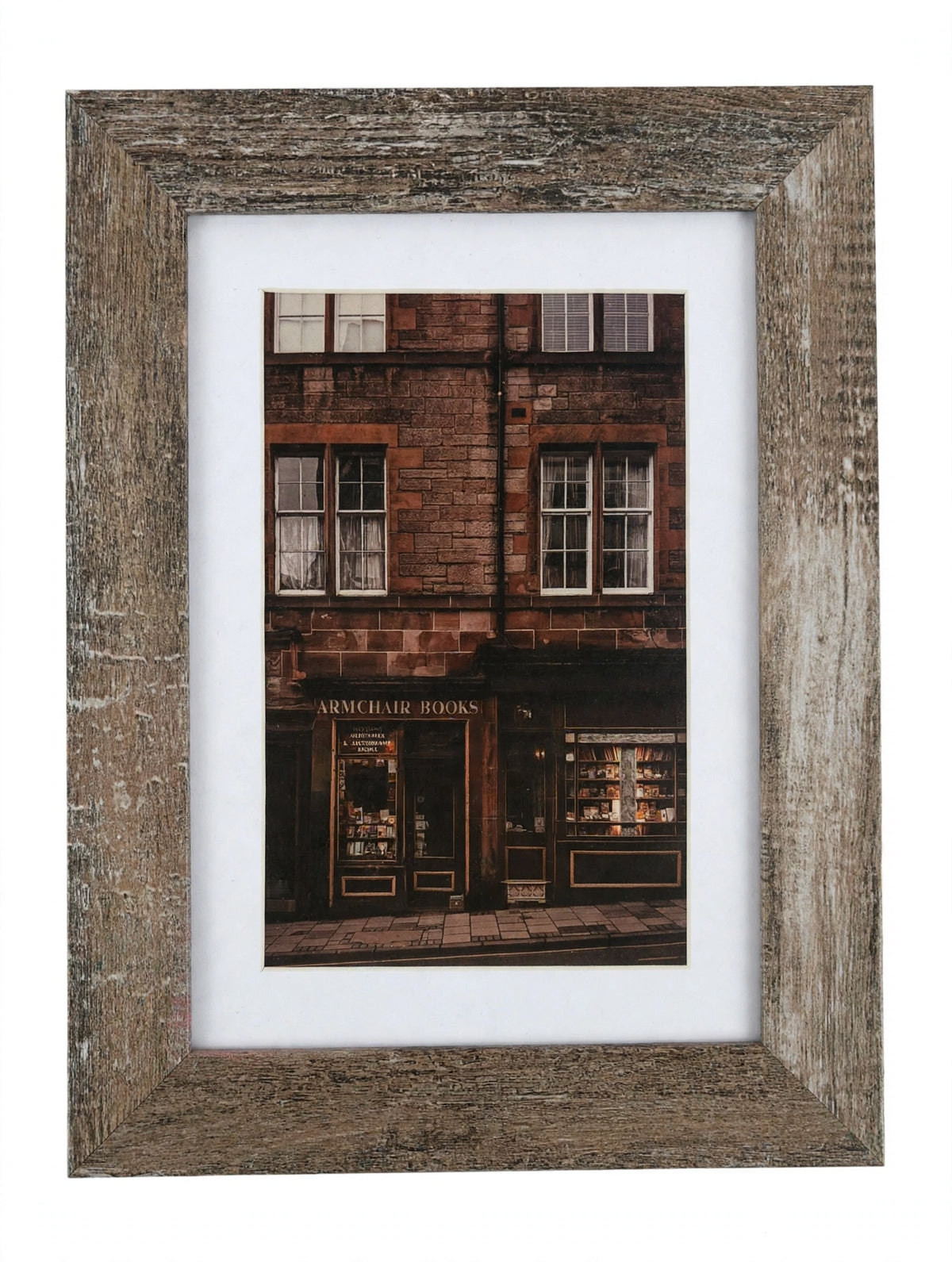 Rustic Distressed Wood Picture Frame with White Mat - 5x7