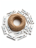White Mini Wooden Clothespins with Jute Twine - Photo Clip Set