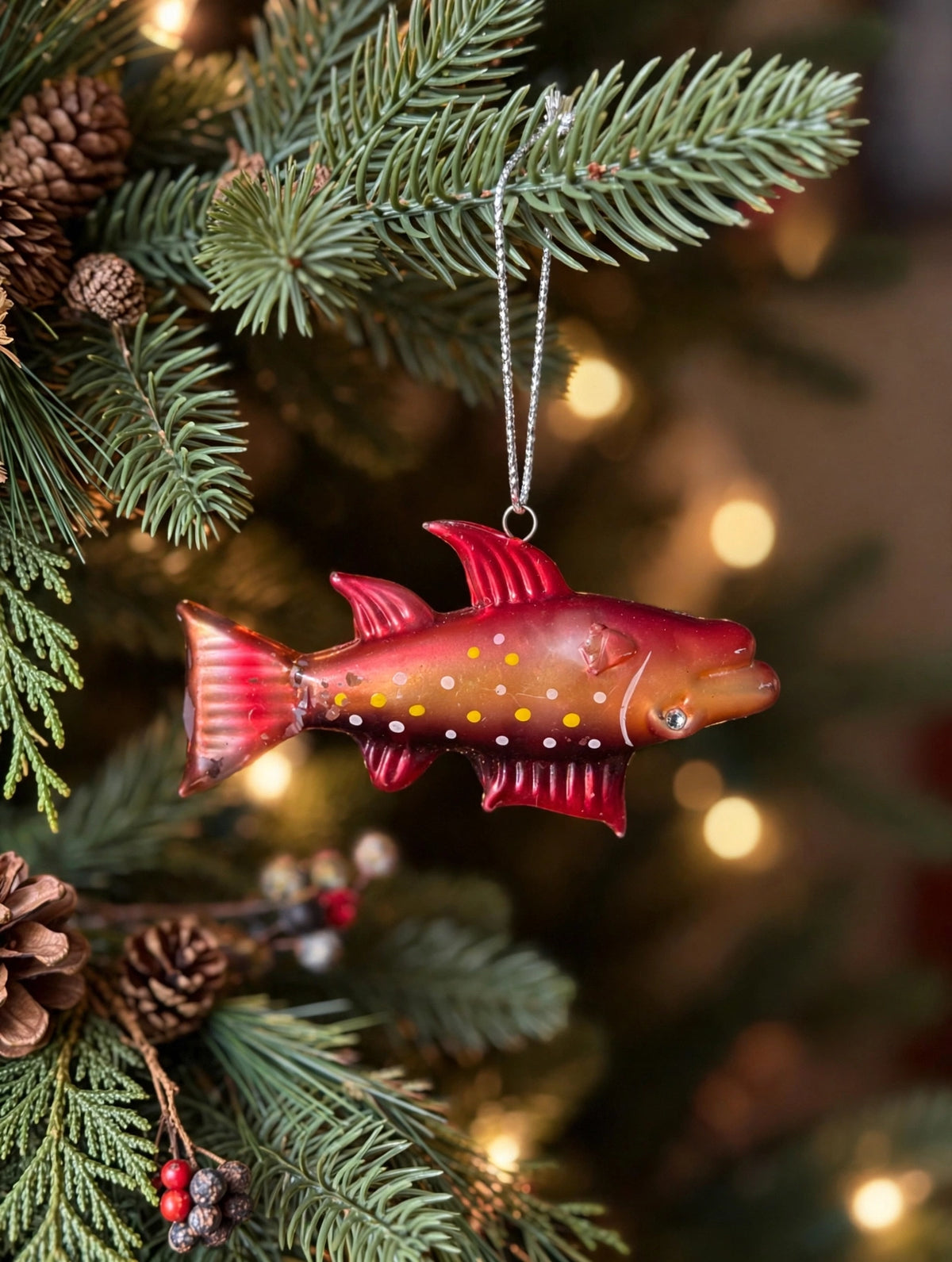 Glass Fish Christmas Ornament - Red Spotted Trout, 3 Inch