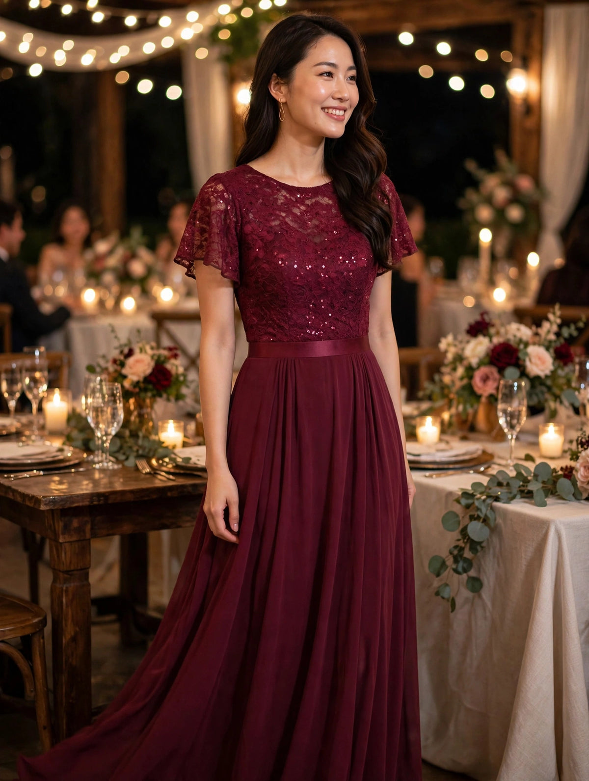 MIUSOL Maroon Lace Sequin Evening Dress, Size M - New with Tags