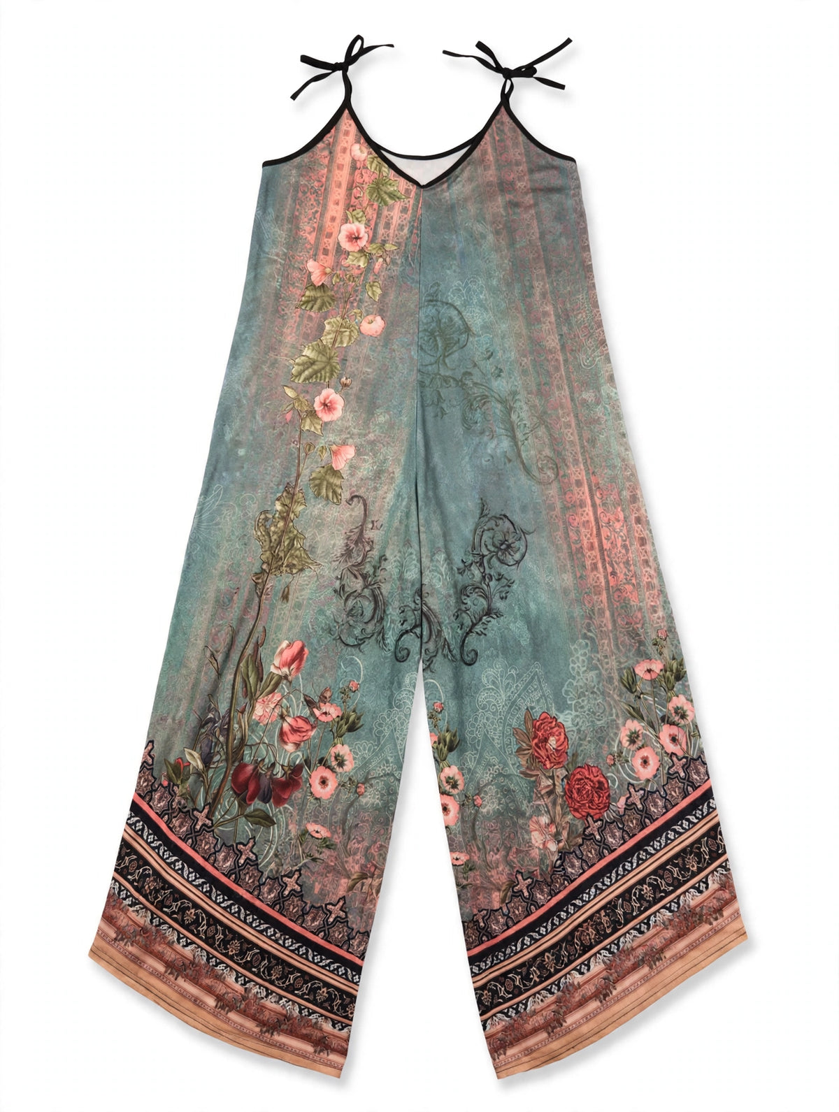 Floral Halter Neck Wide-Leg Jumpsuit, Size 0XL