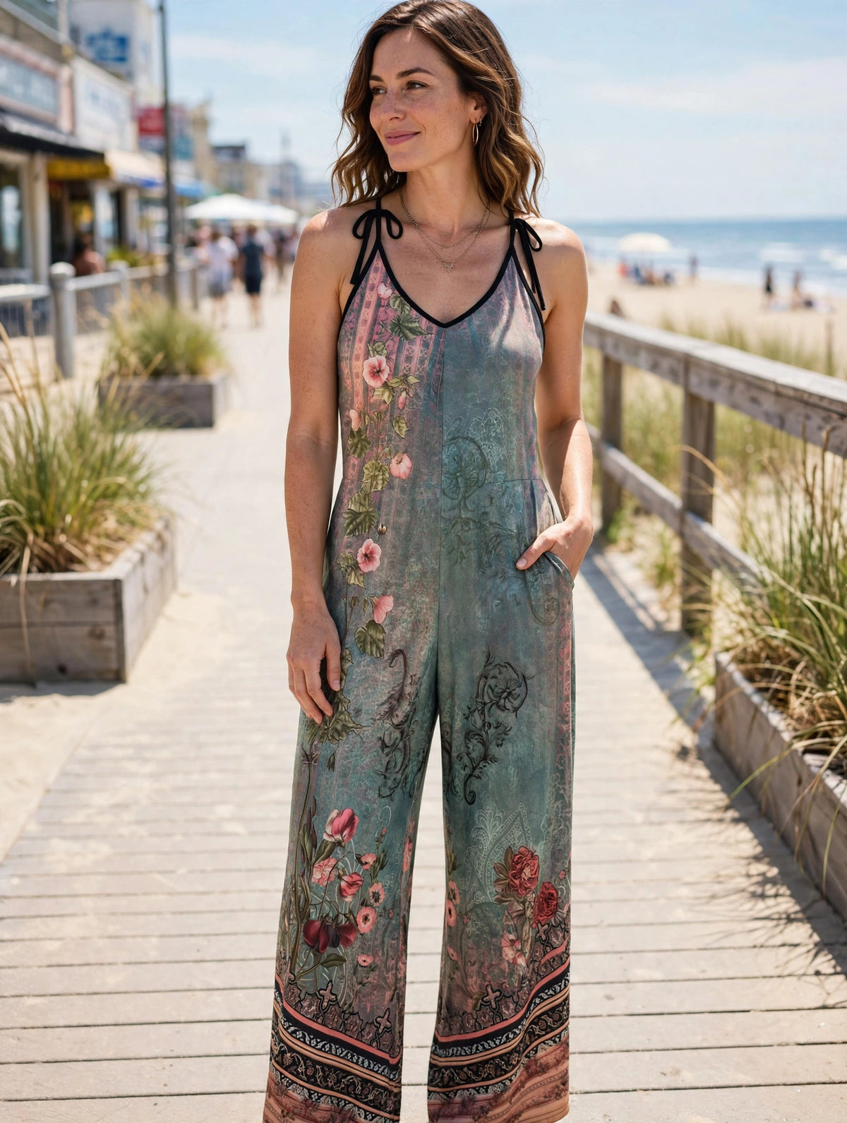Floral Halter Neck Wide-Leg Jumpsuit, Size 0XL